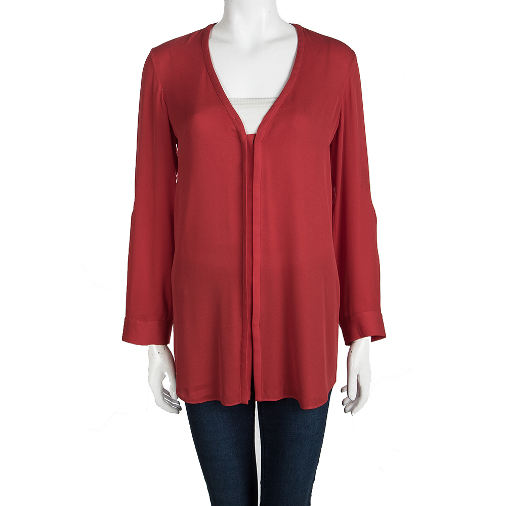 

Alice + Olivia Employed Red Button Front Long Sleeve Blouse