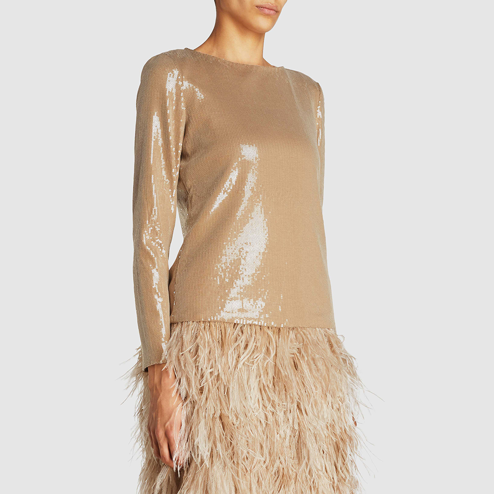 

Alison Brett Neutral Ostrich Feather Trim Sequinned Top Size, Beige