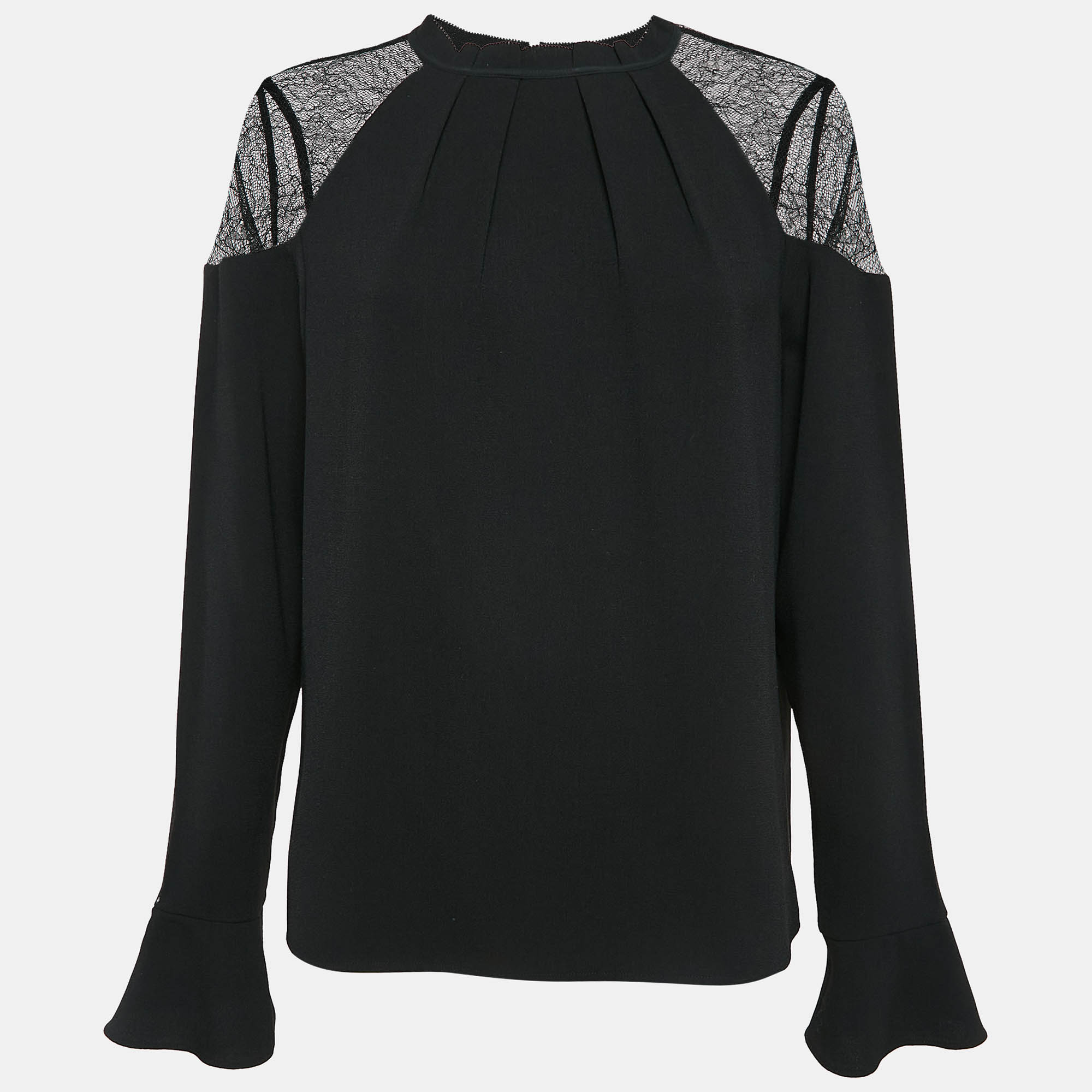 

All Saints Black Crepe Lace Trimmed Shoulder Top L