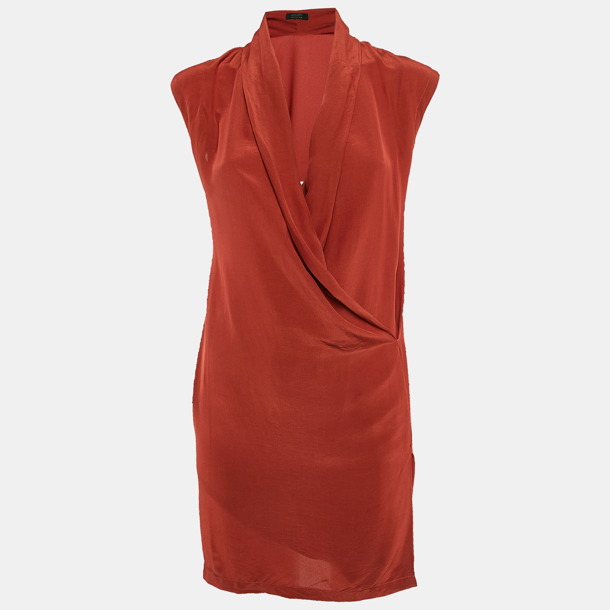 

All Saints Brick Red Silk Blend Sleeveless Mini Dress S