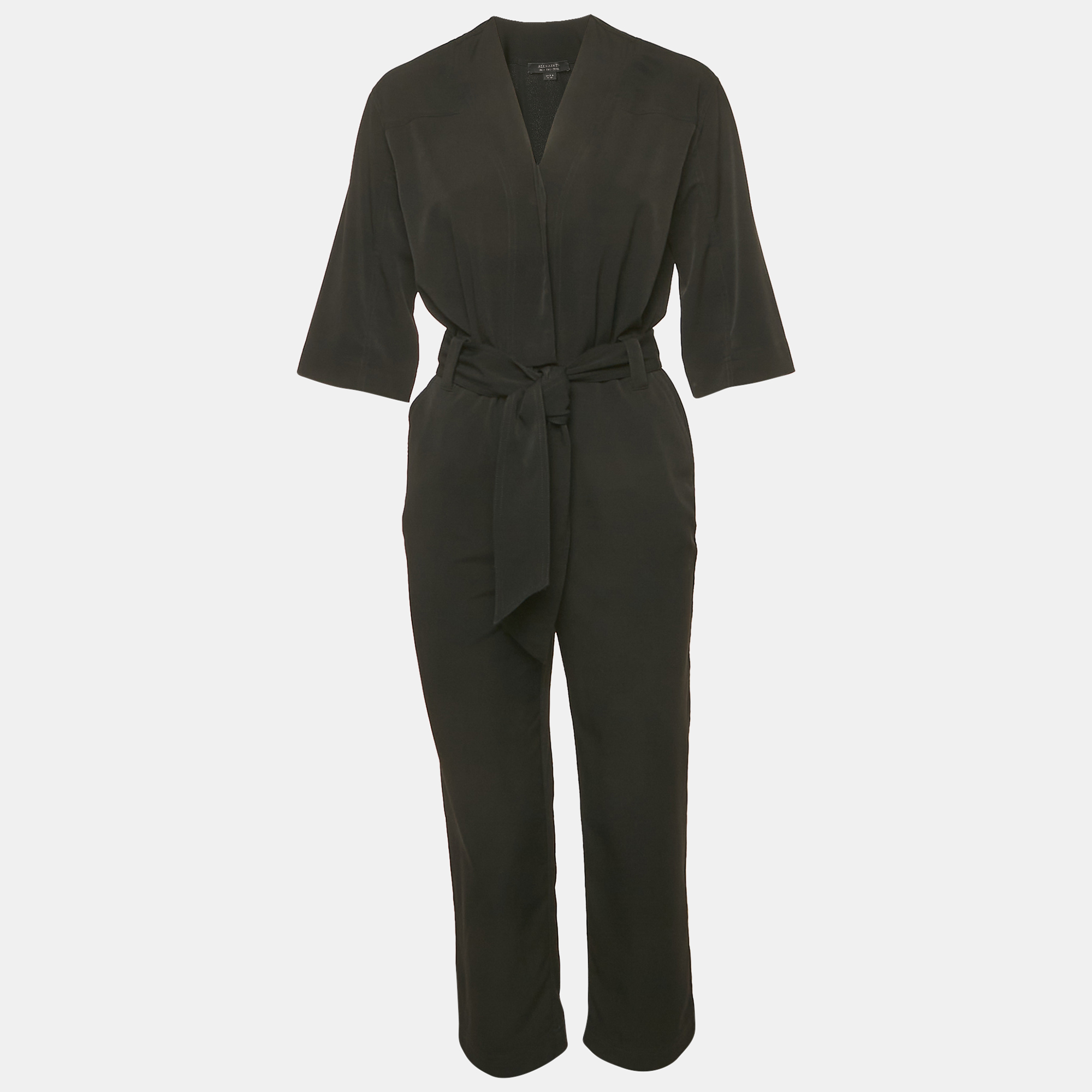

All Saints Black Crepe Belted Cropped Hailey Jumpsuit XS