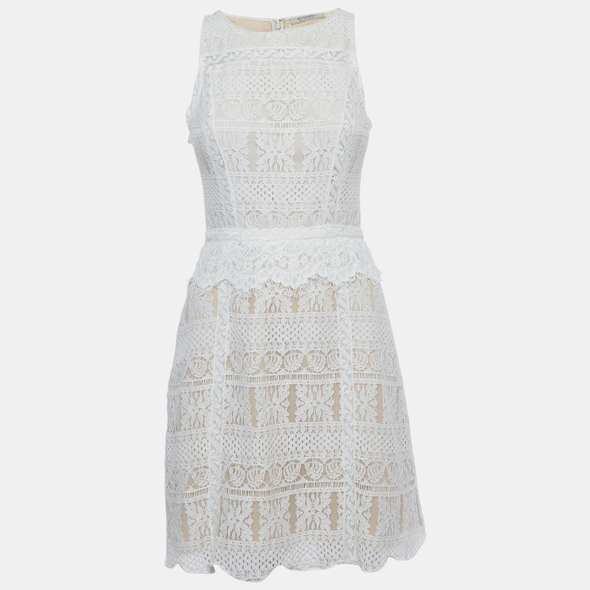 

All Saints White Lace Sleeveless Mini Dress S, Cream