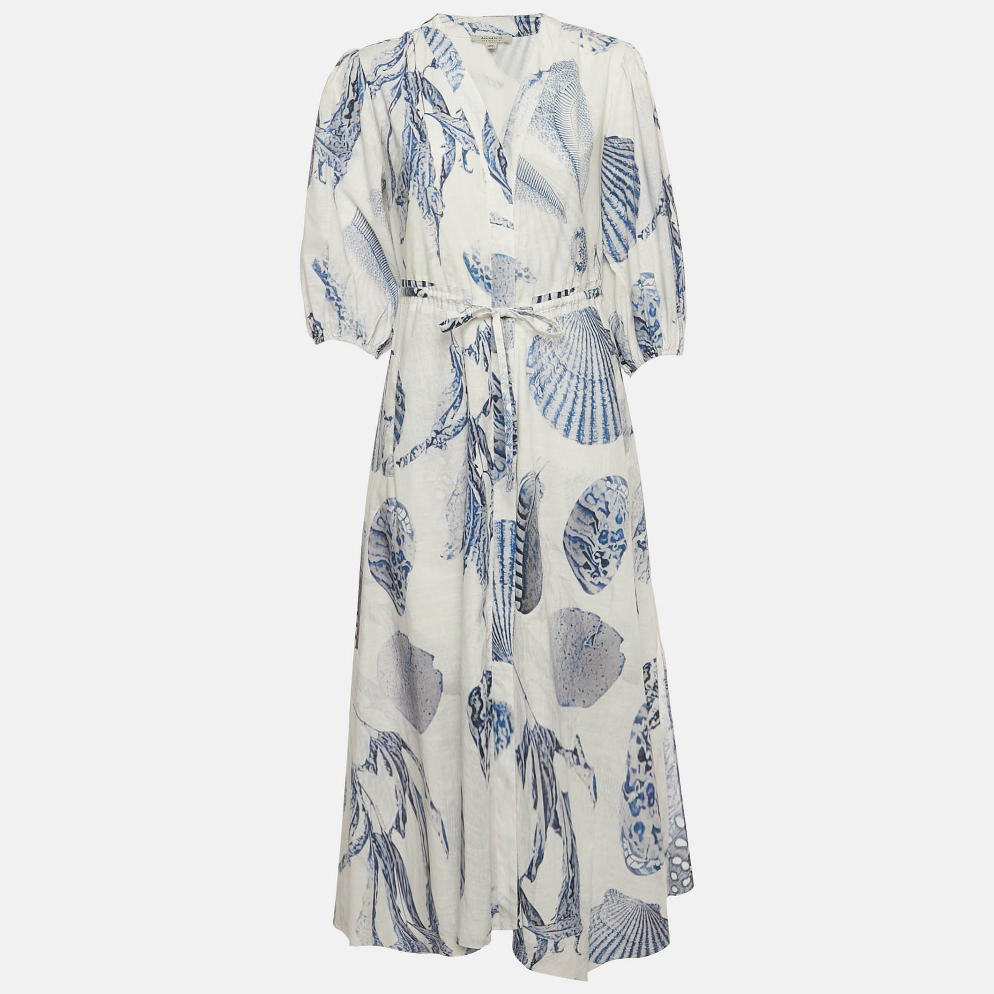 

All Saints Blue/White Printed Cotton Dalia Oceano Midi Dress S