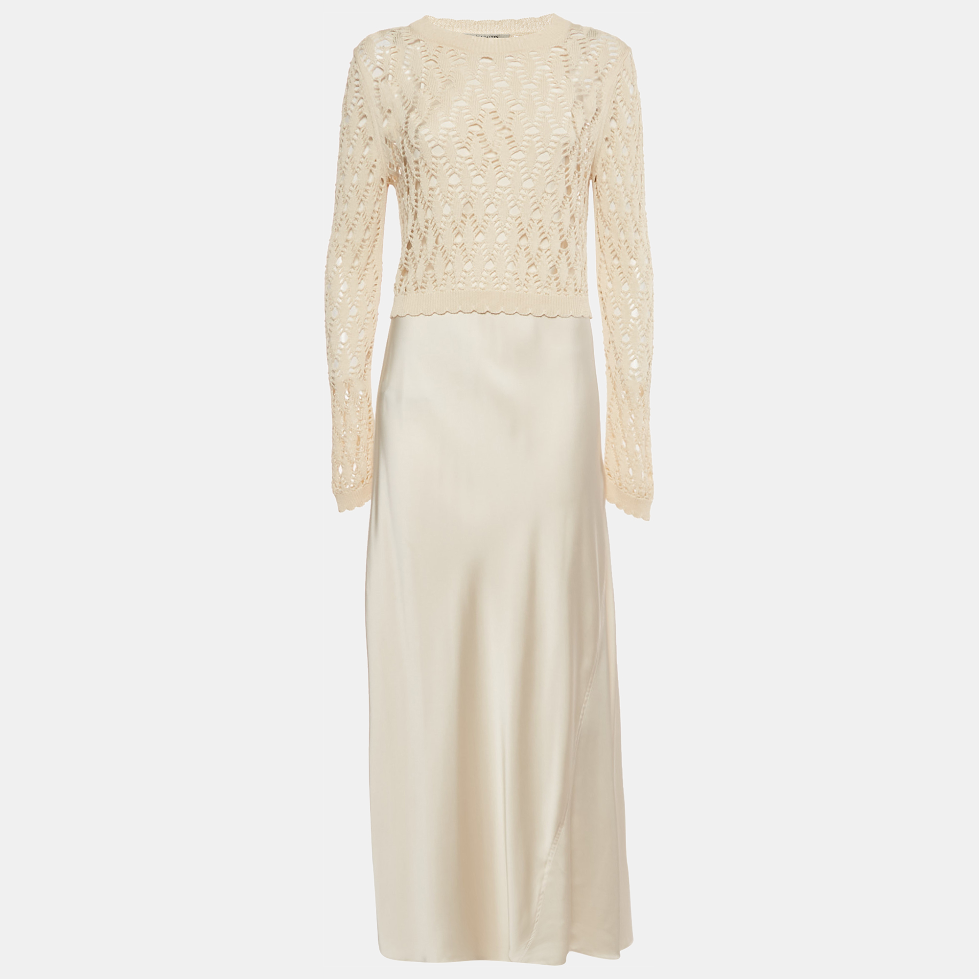 

All Saints Beige Crochet and Satin 2 in 1 Erin Maxi Dress M