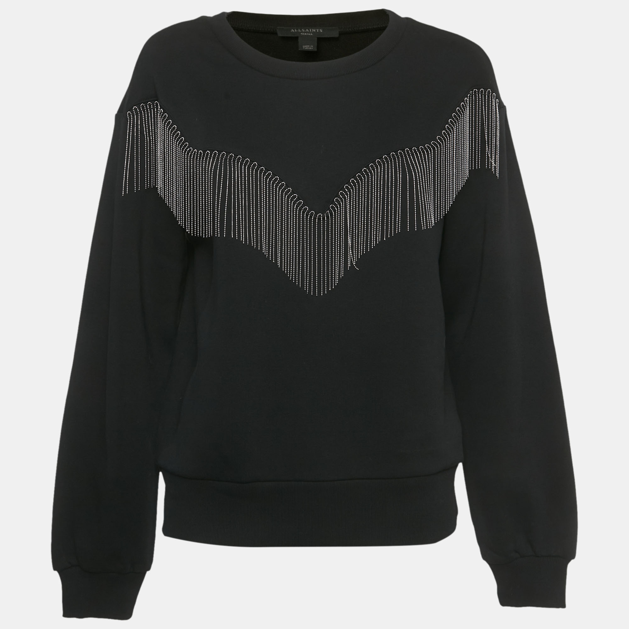 

All Saints Black Cotton Embellished Trim Sweatshirt S
