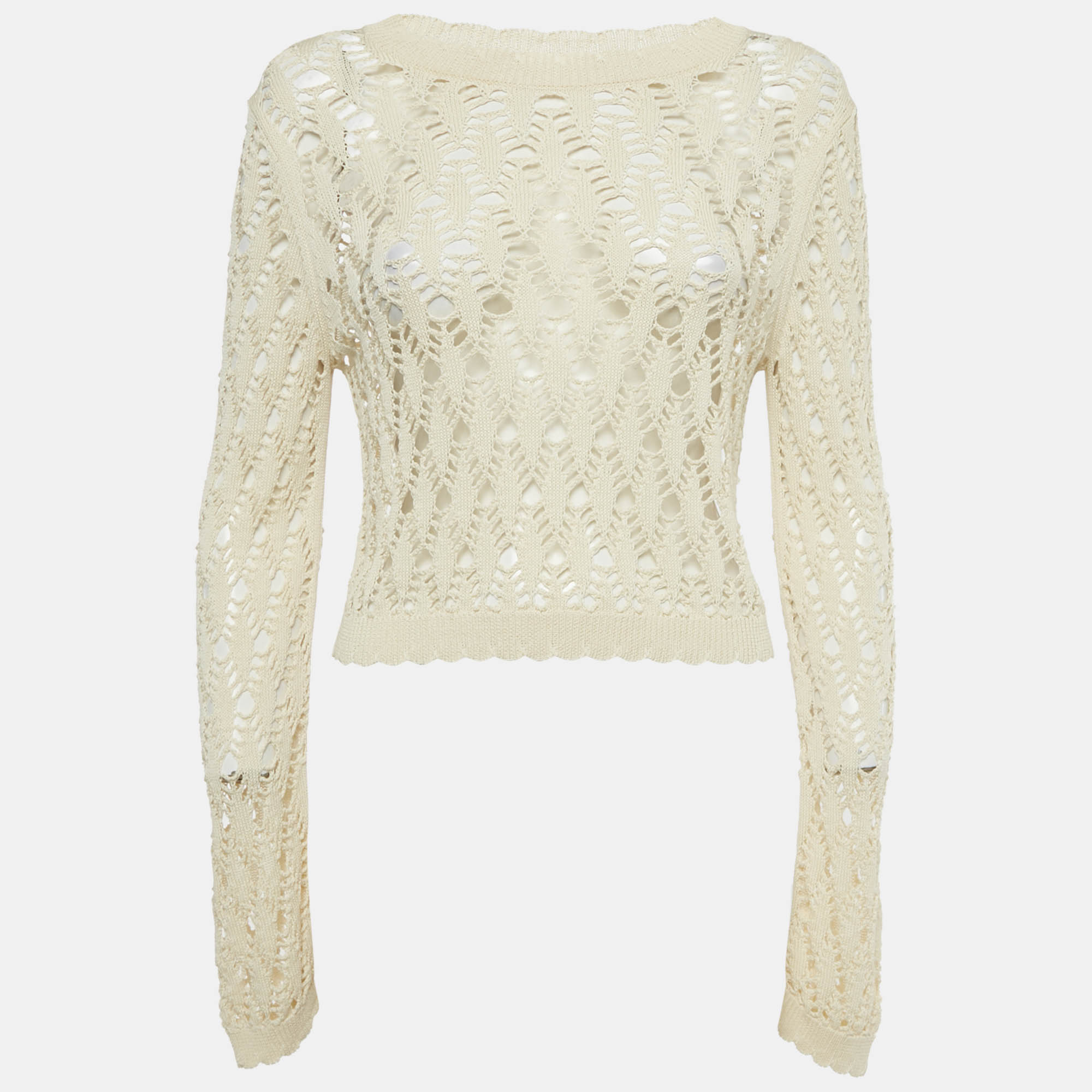 Pre-owned Allsaints Beige Open Knit Top M In Sand