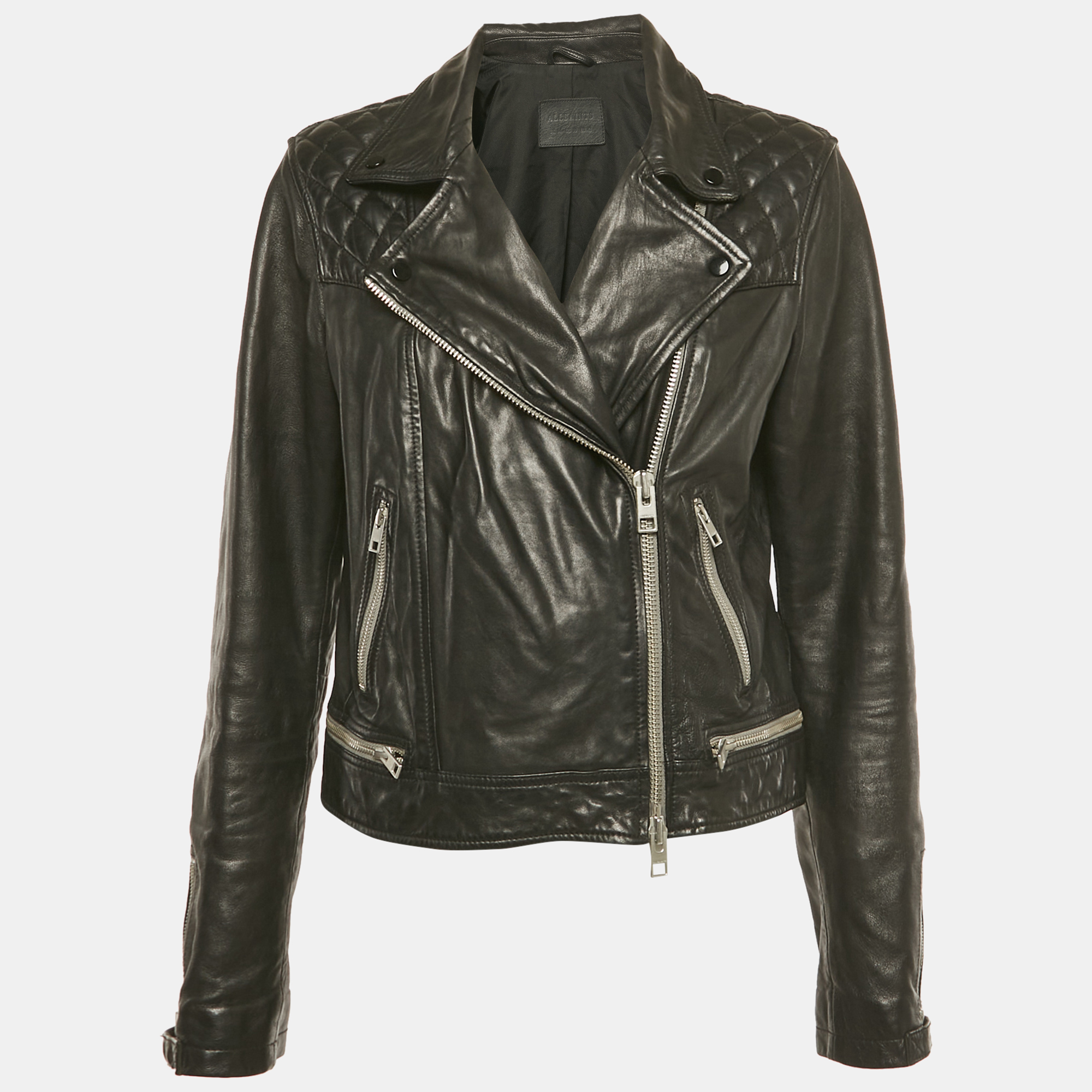 Pre-owned Allsaints Black Leather Conroy Biker Jacket L