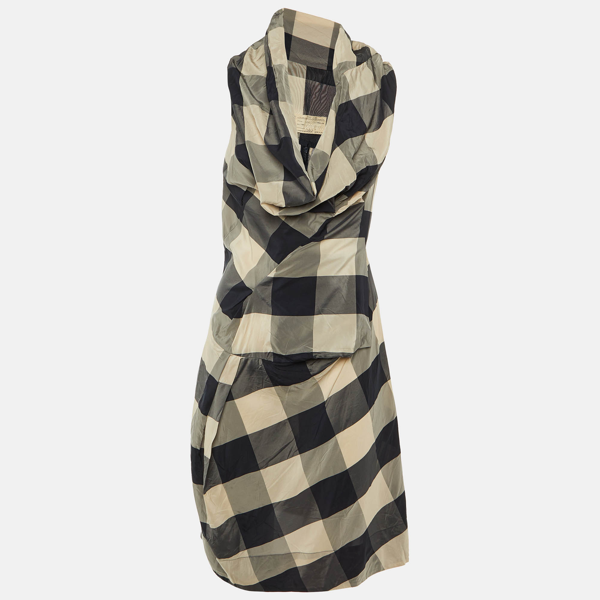

All Saints Vintage Grey/Black Checkered Silk Midi Dress M