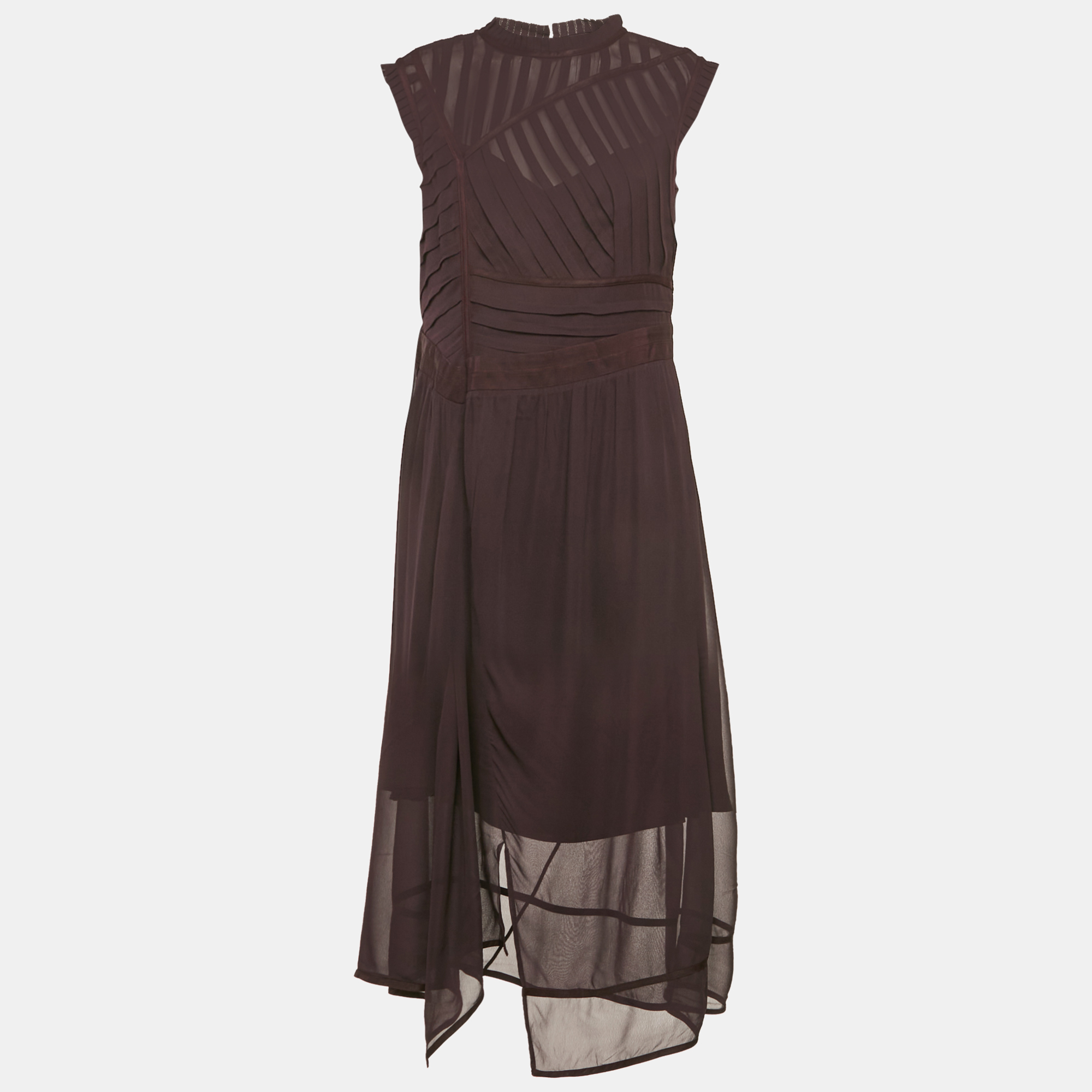 

All Saints Burgundy Chiffon Pleated Midi Jani Dress L