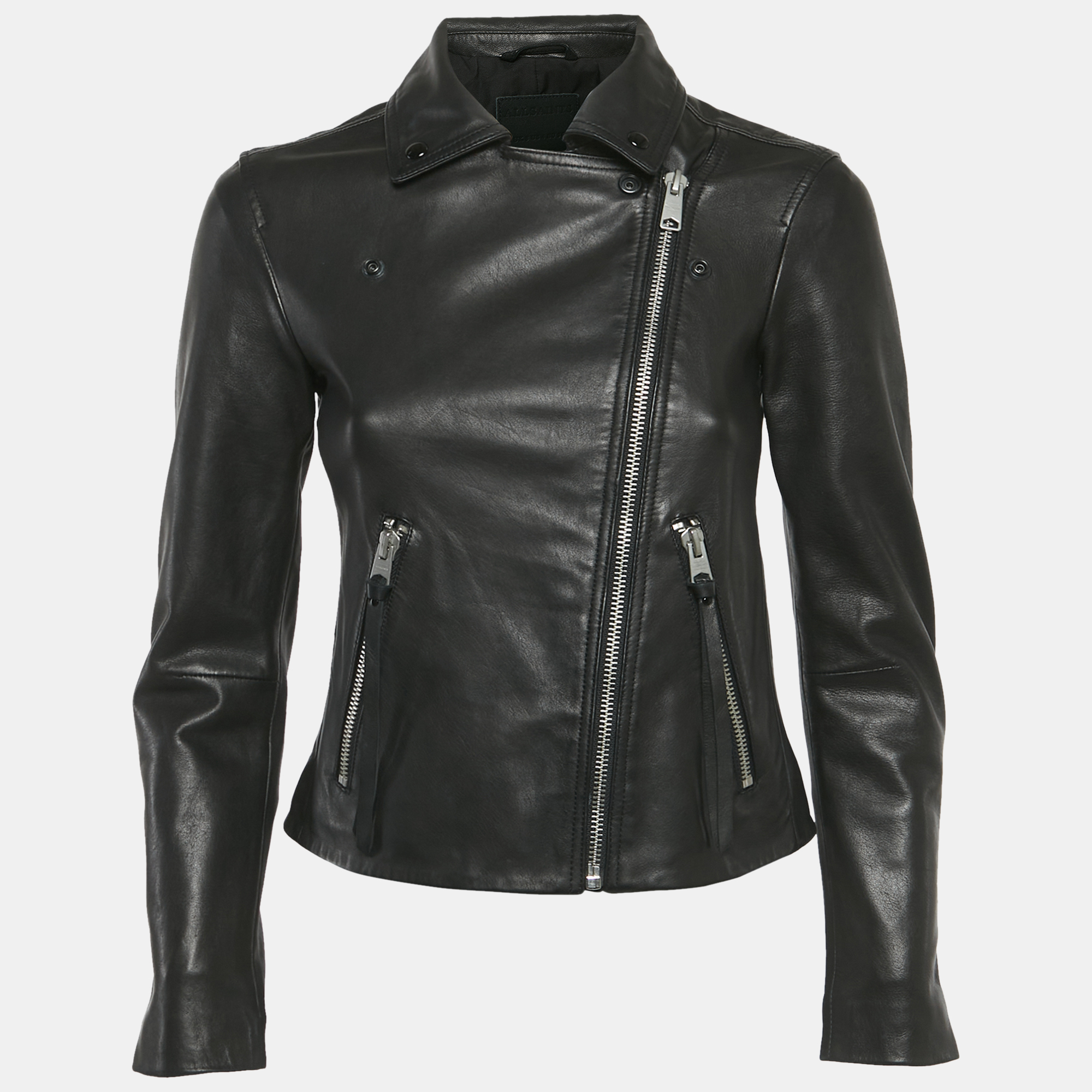 

All Saints Black Leather Zip-Up Dalby Biker Jacket S