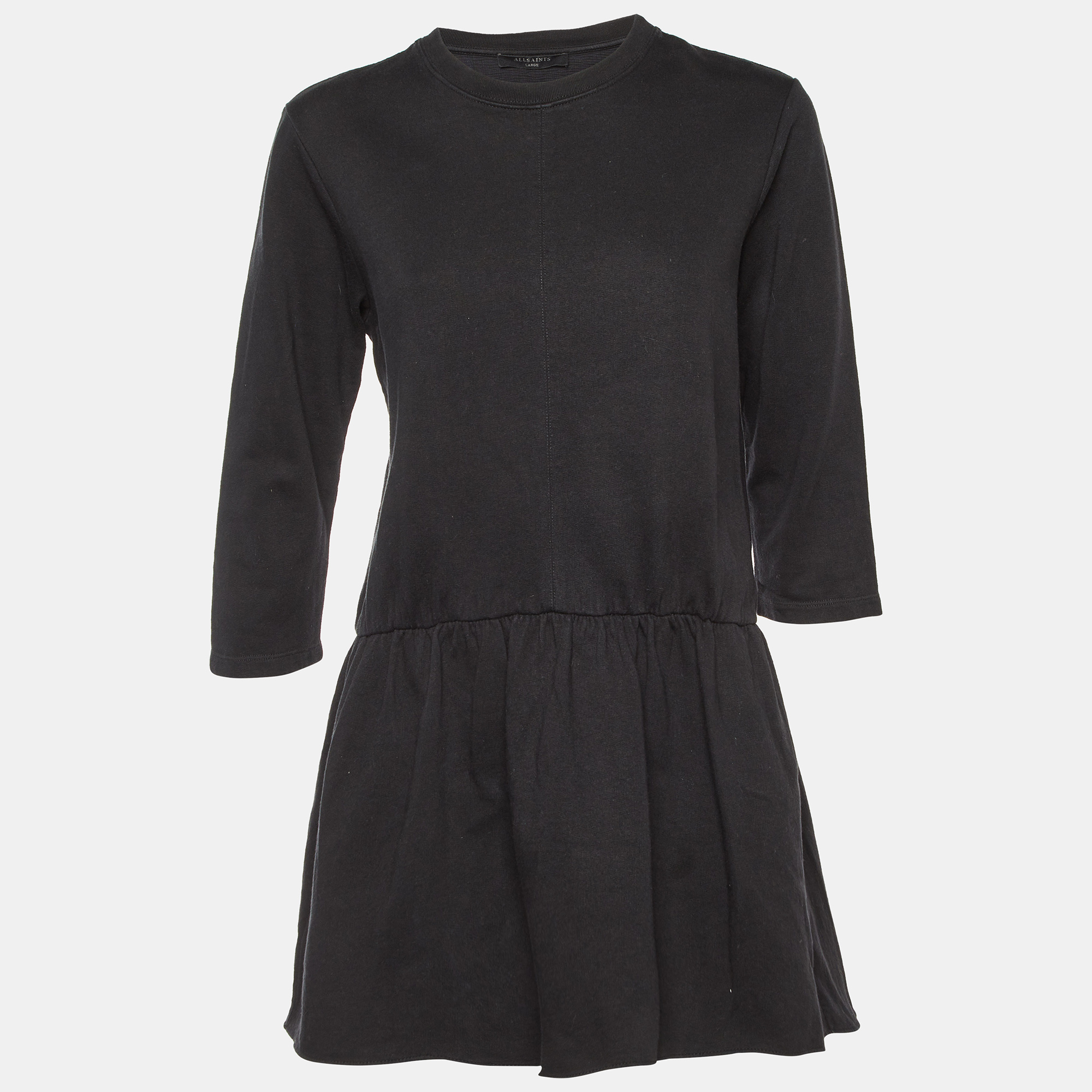 Pre-owned Allsaints Black Cotton Niki Mini Sweat Dress L