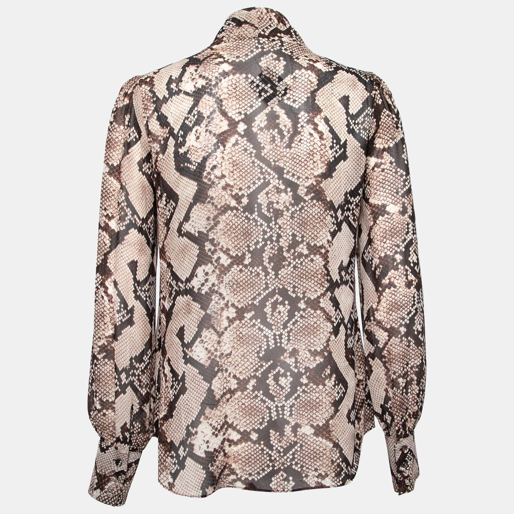 

Altuzarra Brown Python Print Chiffon Bow Tie Detail Blouse