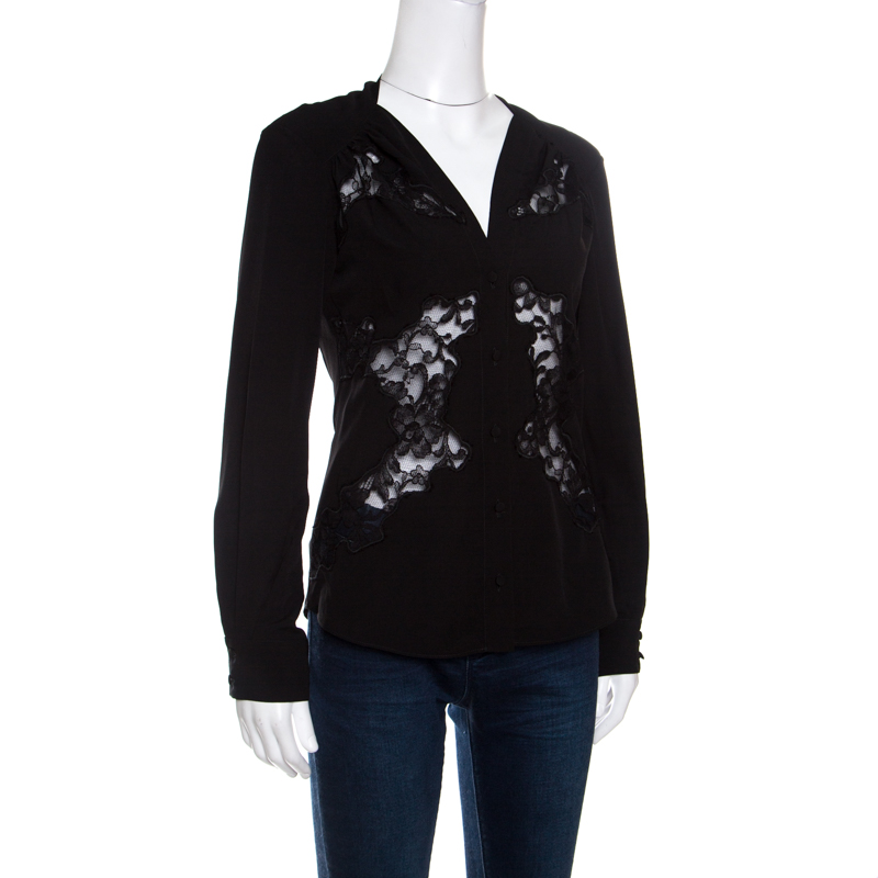 

Altuzarra Black Floral Lace Insert Long Sleeve Shirt