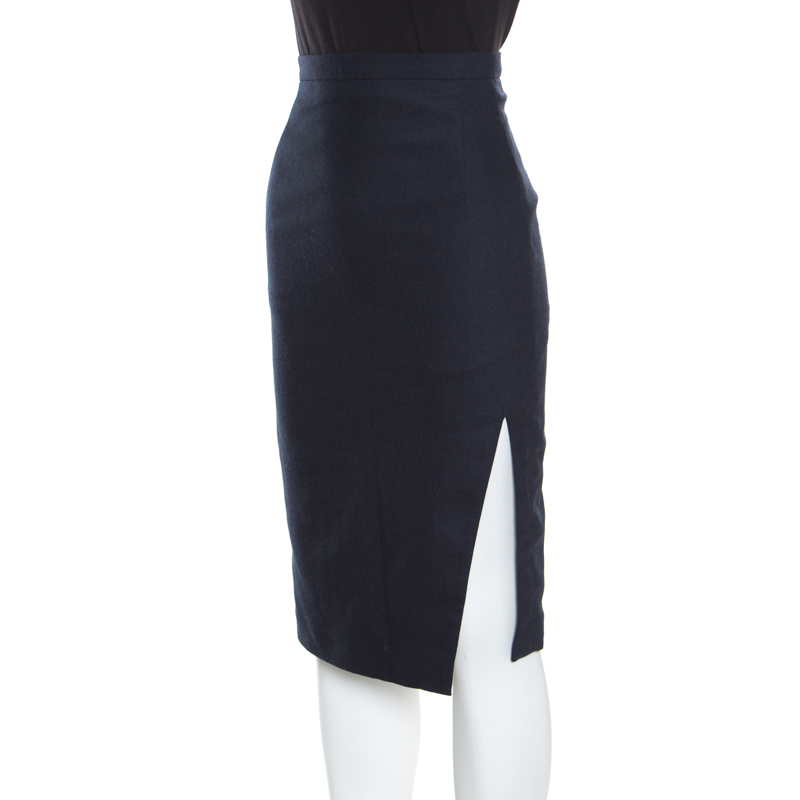 

Altuzarra Navy Blue Wool Blend Stretch Faun Twill Pencil Skirt