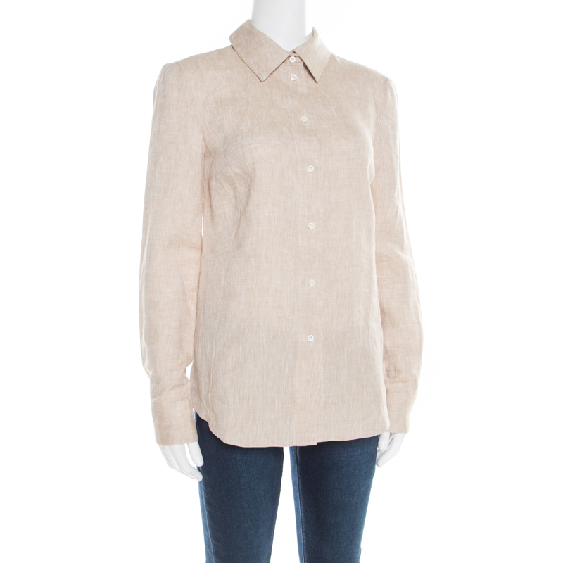 

Altuzarra Beige Linen Slit Back Detail Long Sleeve Adams Shirt