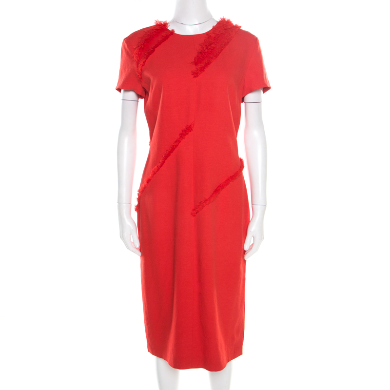Altuzarra Poppy Red Frayed Trim Crepe Strider Dress L