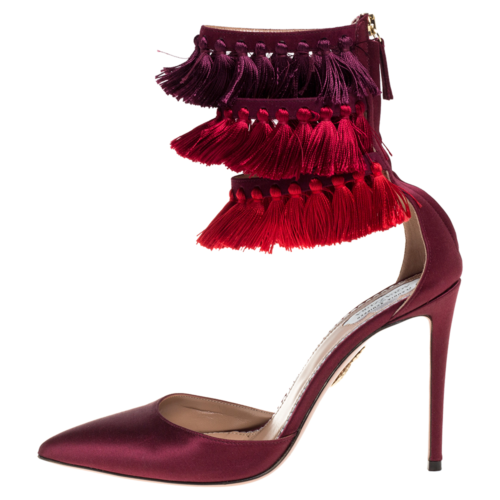 

Altuzarra Red Satin Claudia Schiffer Lou Lou Pointed Toe Sandals Size, Burgundy