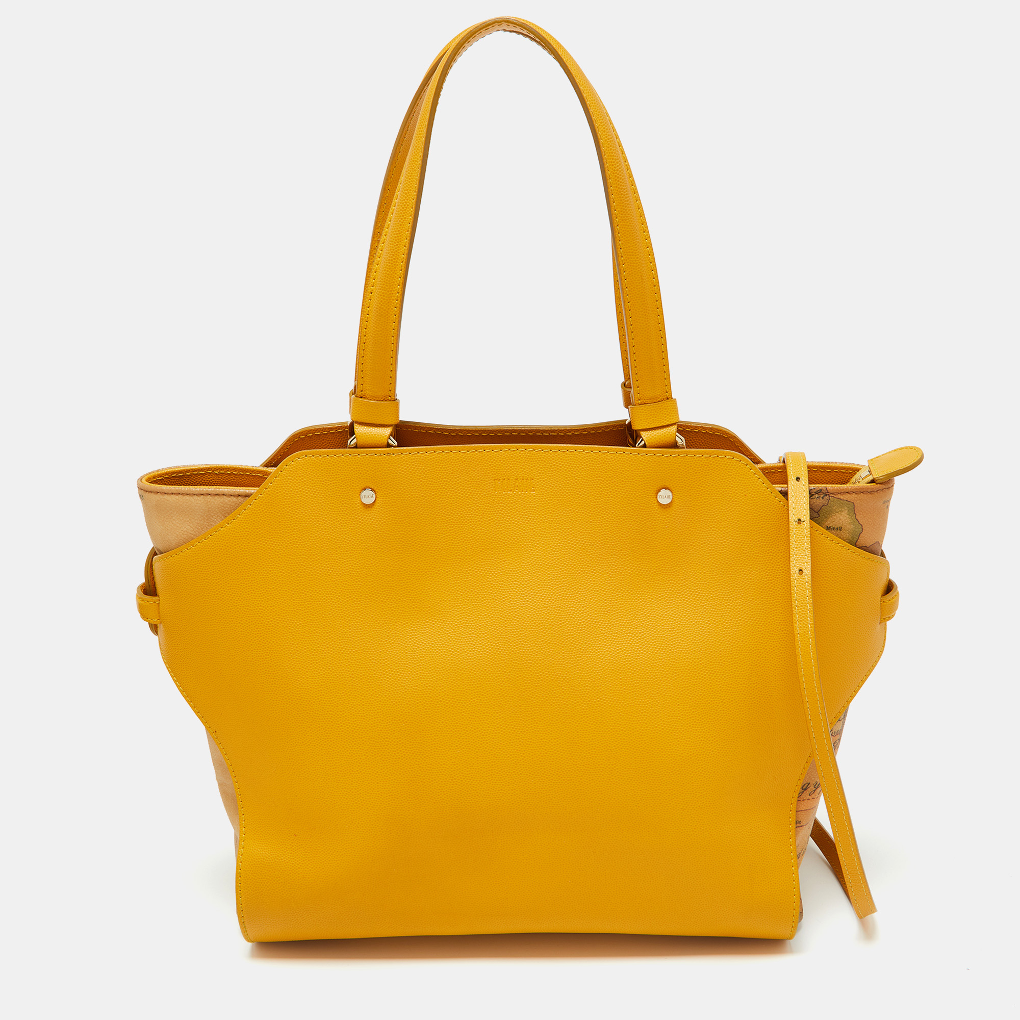 Pre-owned Alviero Martini 1a Classe Yellow Geo Print Coated Canvas And Leather Tote