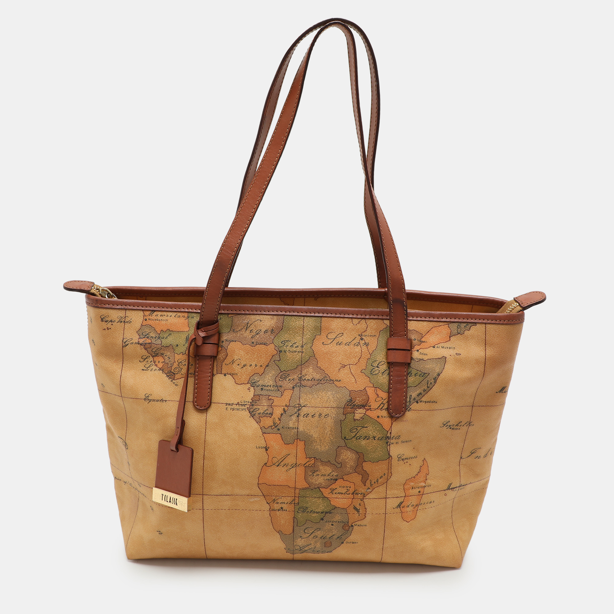 

Alviero Martini 1A Classe Beige Geo Classic Printed Coated Canvas and Leather Tote