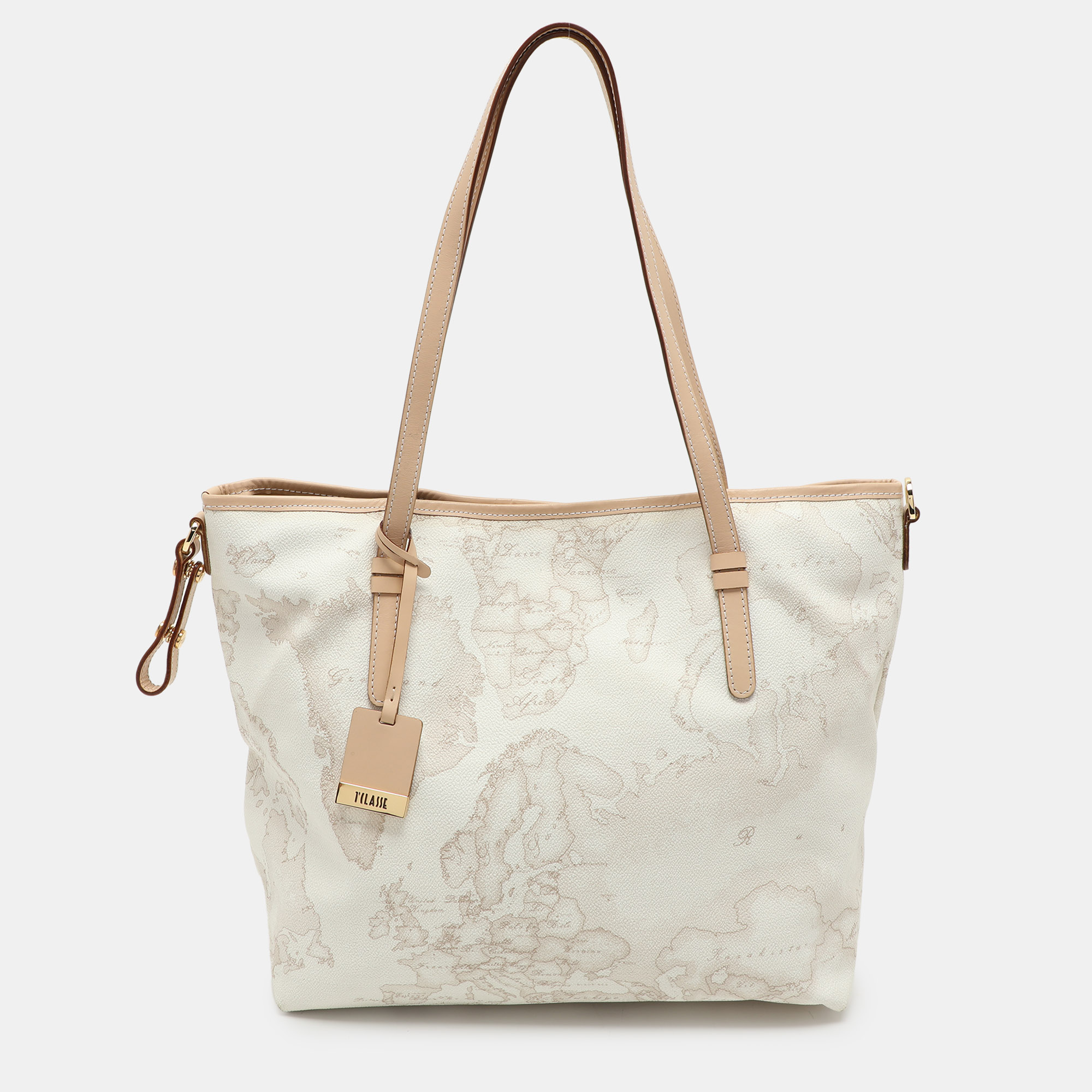 

Alviero Martini 1A Classe White Geo Printed Coated Canvas and Leather Tote