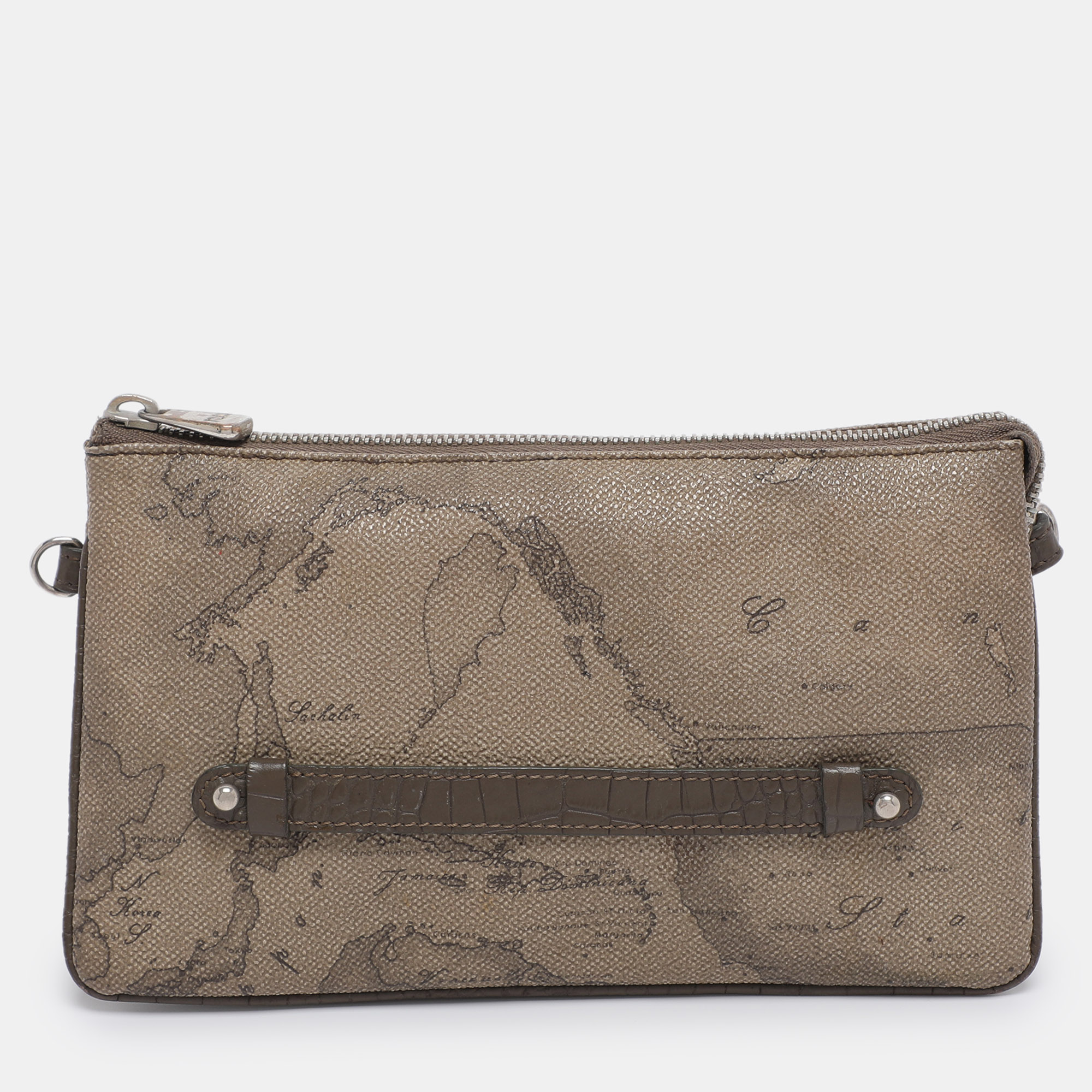 Pre-owned Alviero Martini 1a Classe Beige Coated Canvas Clutch In Sand