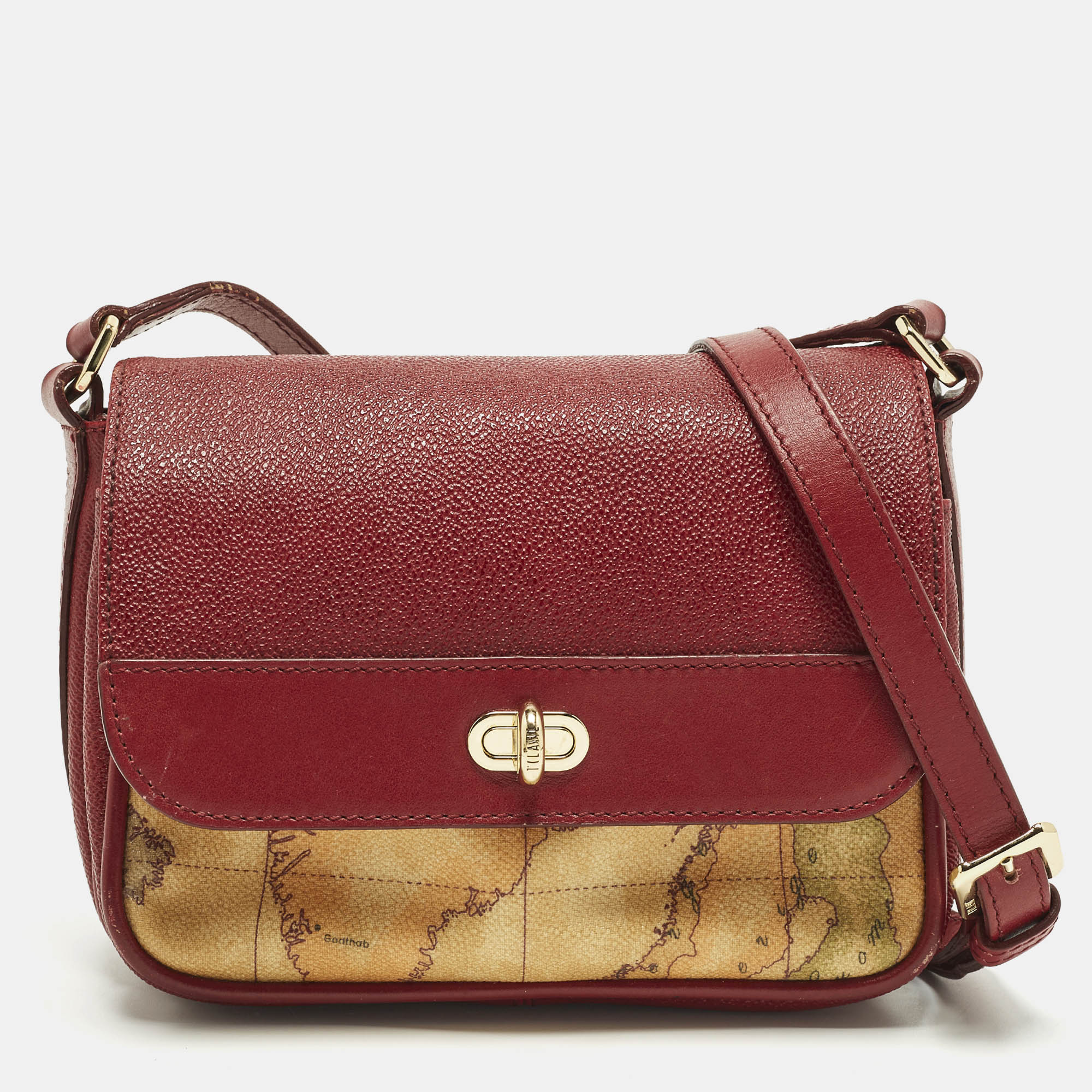 

Alviero Martini 1A Classe Red/Tan Geo Print Coated Canvas and Leather Crossbody Bag