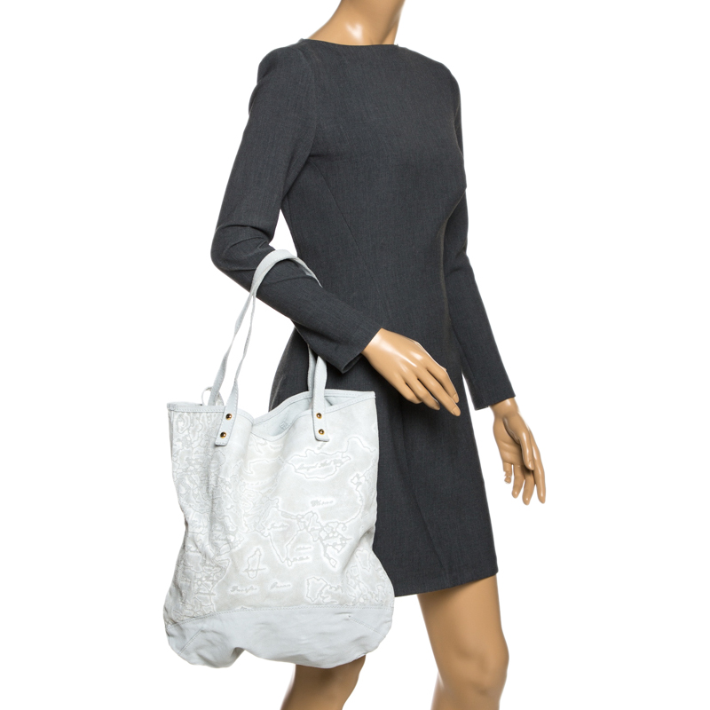 

Alviero Martini 1A Classe Light Grey Embossed Print Suede Tote