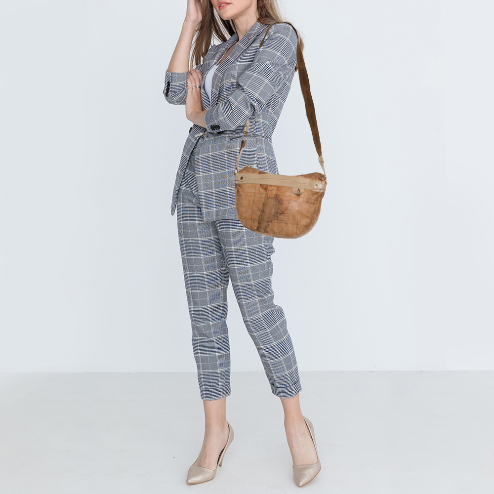 

Alviero Martini 1A Classe Brown Vinyl Geo Half Moon Crossbody Bag