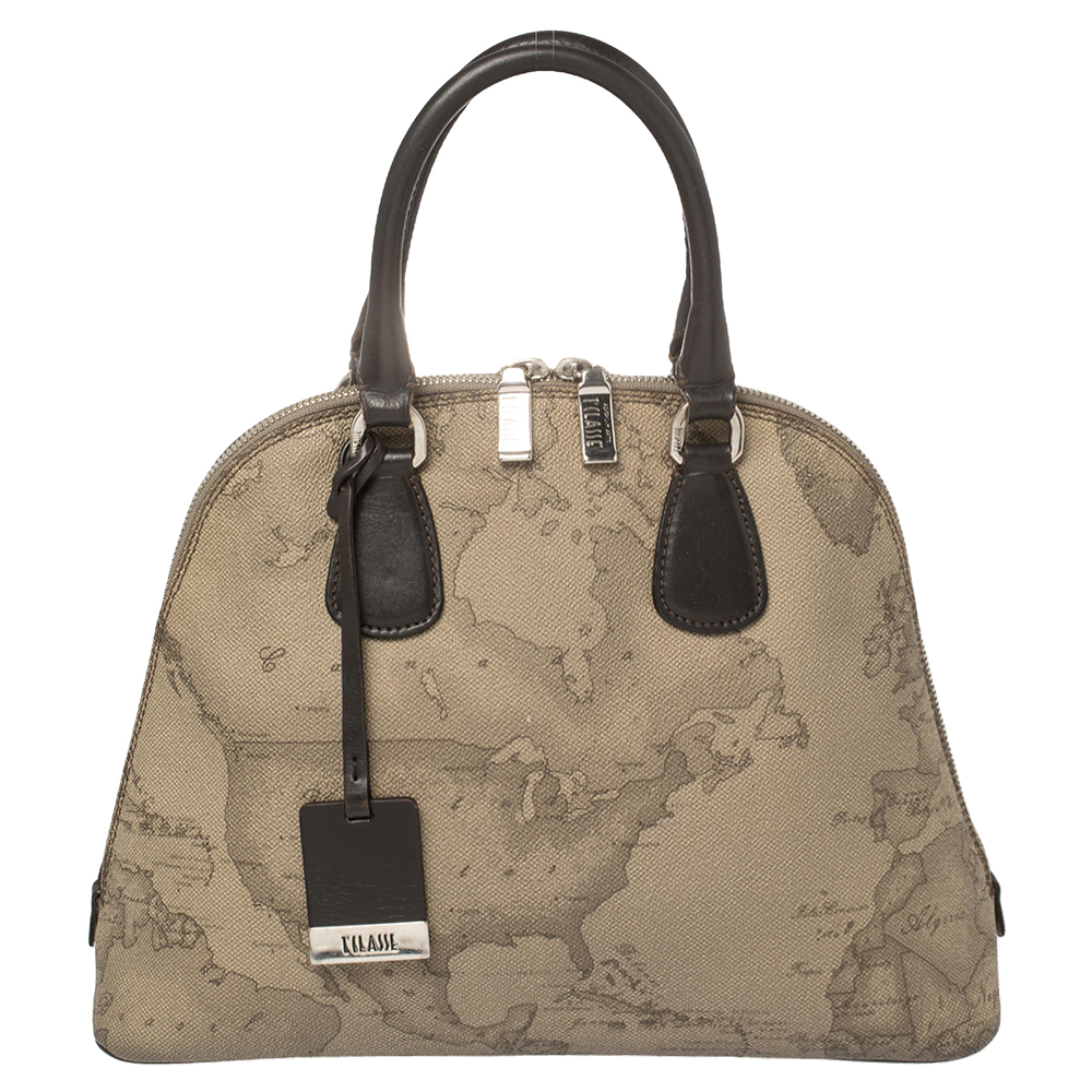Pre-owned Alviero Martini 1a Classe Grey Geo Print Coated Canvas Dome Satchel