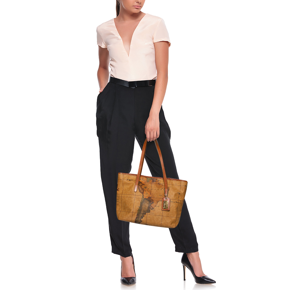 

Alviero Martini 1A Classe Tan Geo Print Coated Canvas Zip Tote