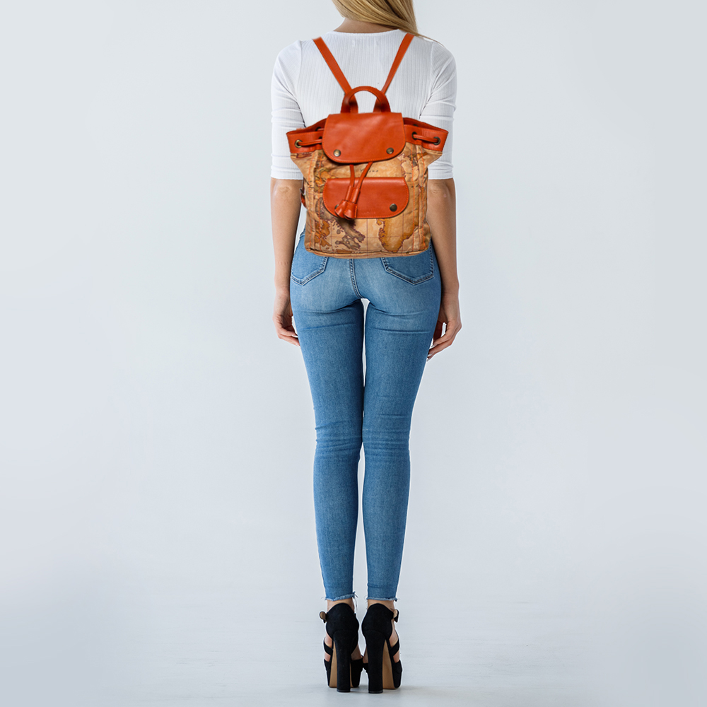 

Alviero Martini 1A Classe Orange Geo Classic Print Nylon and Leather Backpack