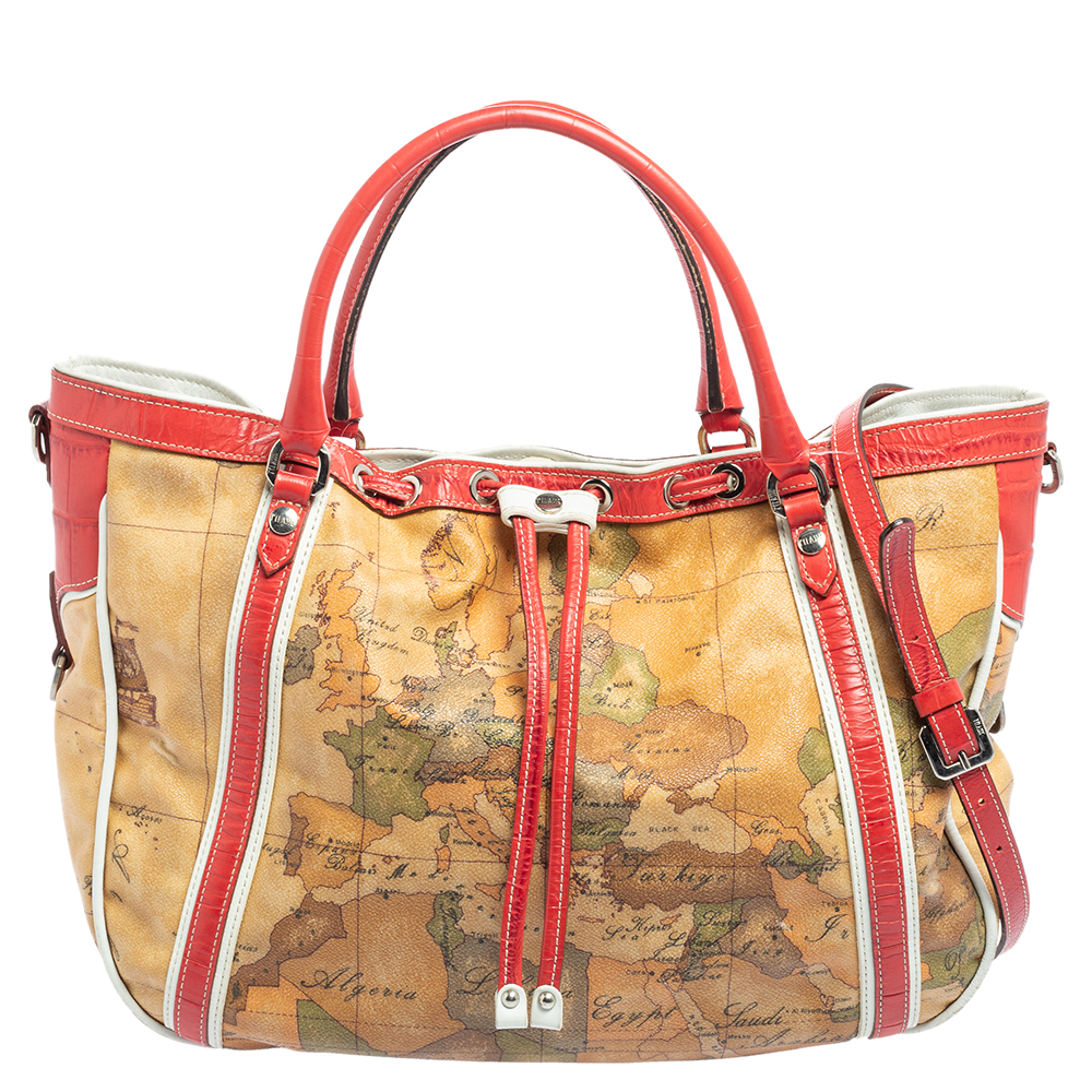 

Alviero Martini 1A Classe Tan Geo Print Coated Canvas and Leather Drawstring Shoulder Bag