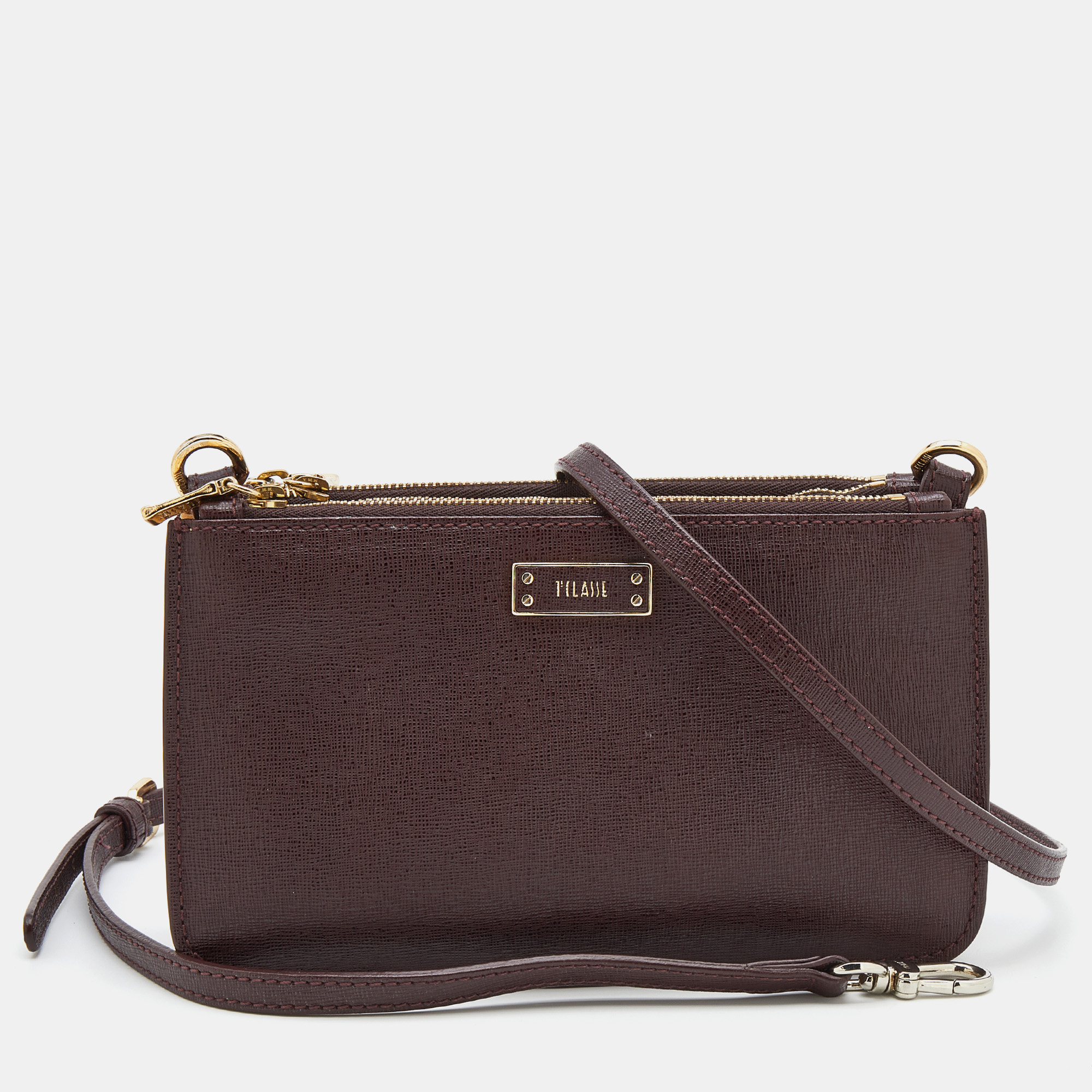 

Alivero Martini 1A Classe Burgundy/Beige Leather and Coated Canvas Zip Crossbody Bag