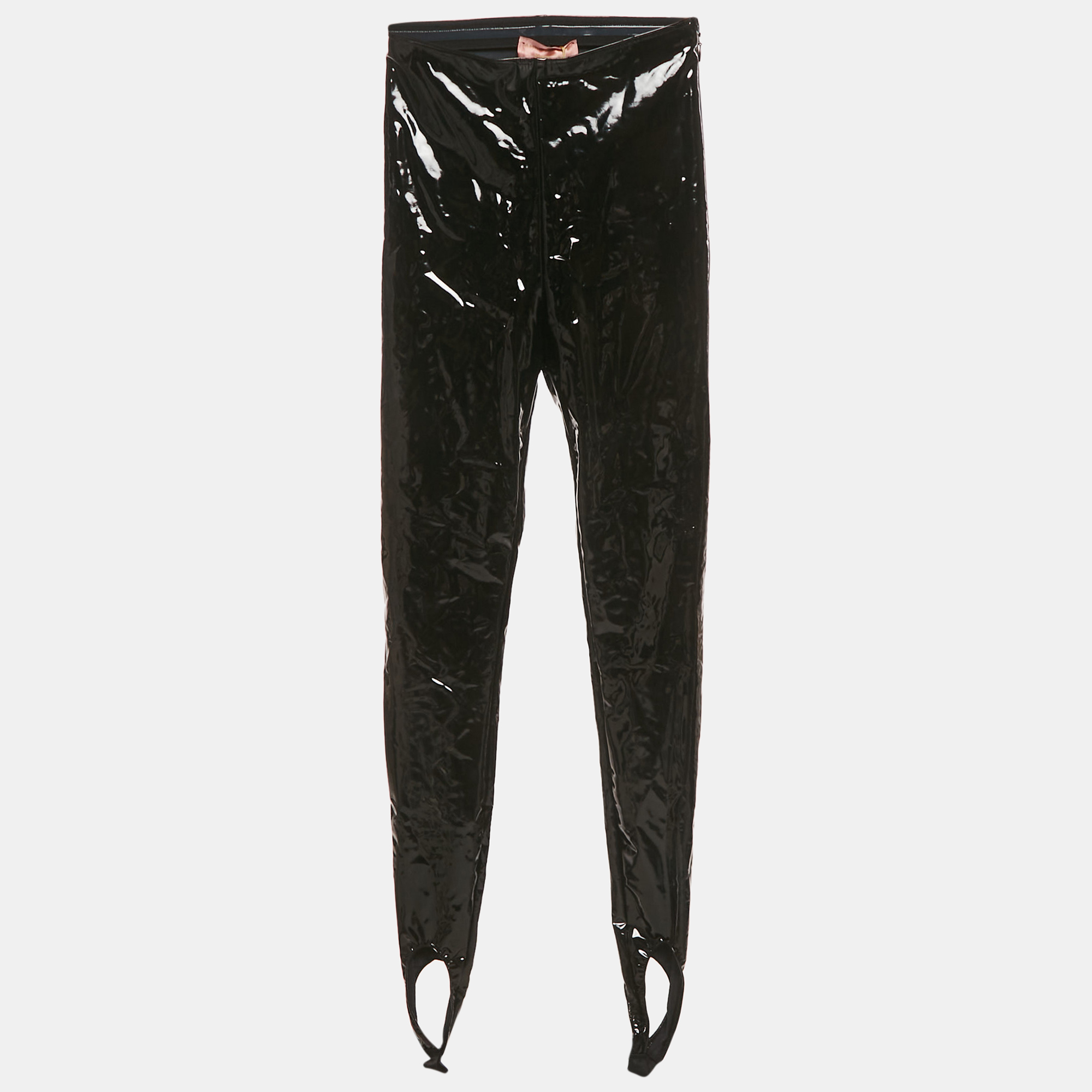 

Amina Muaddi Black Faux Leather Stirrup Leggings XS