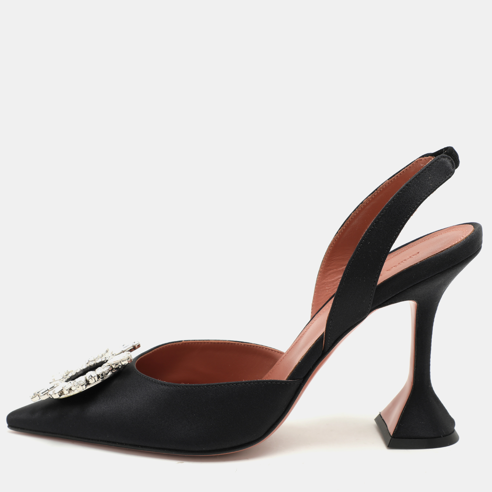 

Amina Muaddi Black Satin Begum Slingback Pumps Size