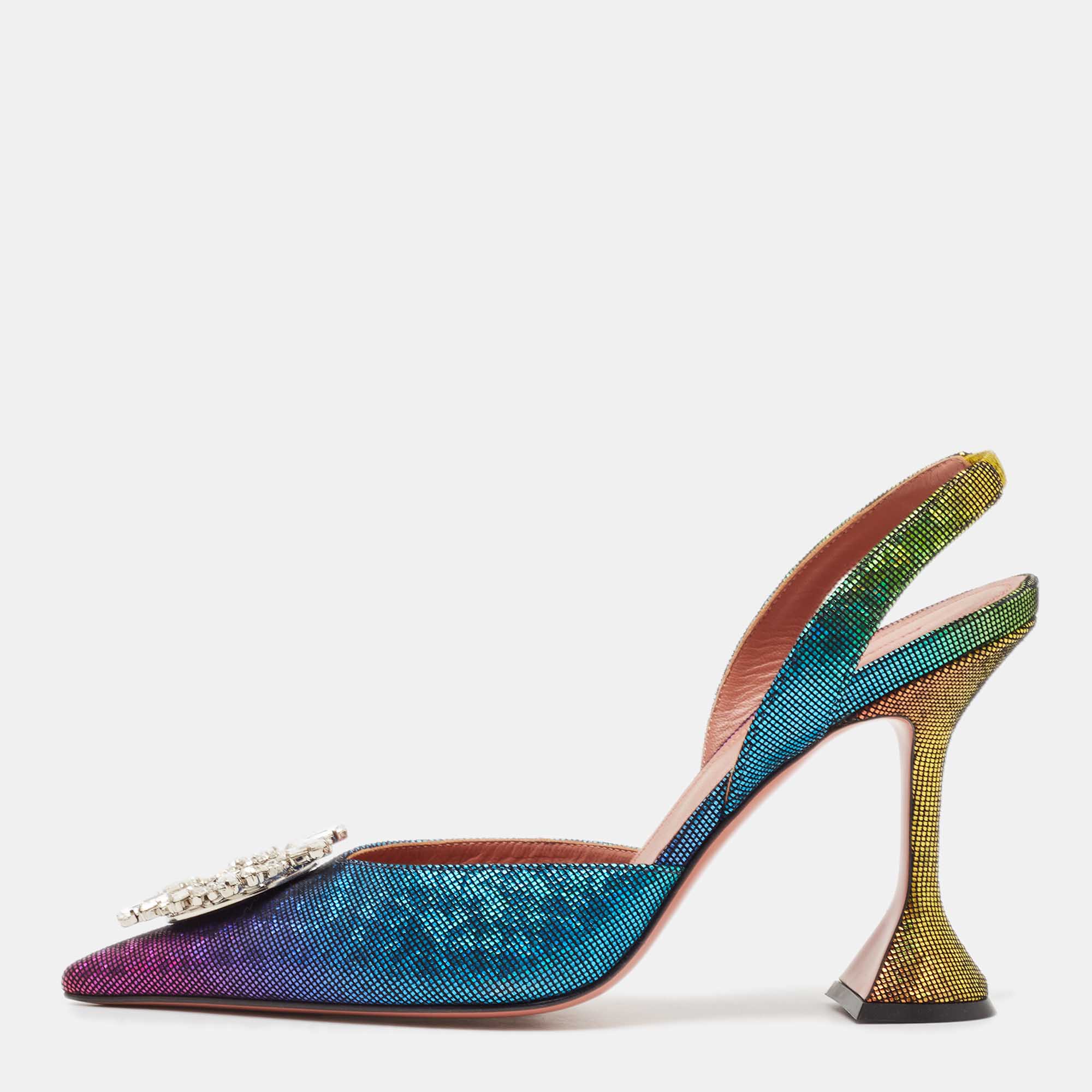 

Amina Muaddi Multicolor Metallic Leather Begum Slingback Pumps Size