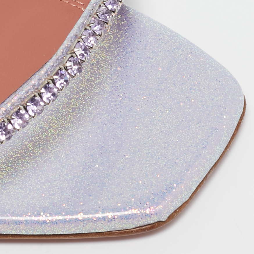 Amina Muaddi Lilac Glitter Patent Leather Glida Slide Sandals Size 37 