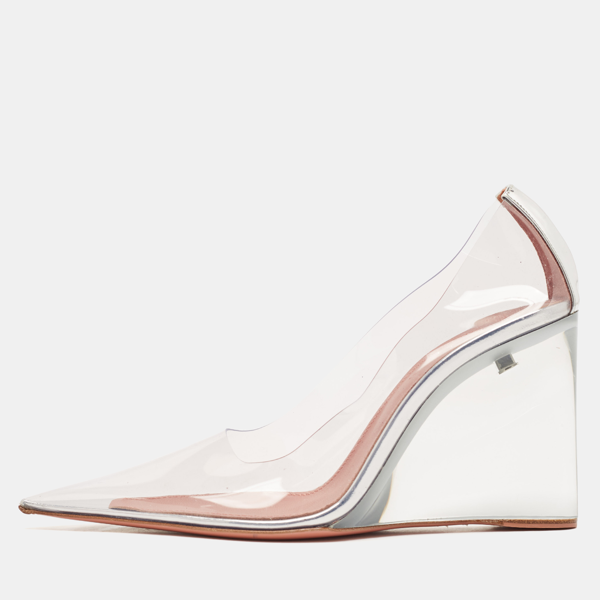 

Amina Muaddi Transparent PVC Pointed Toe Ane Wedge Pumps Size