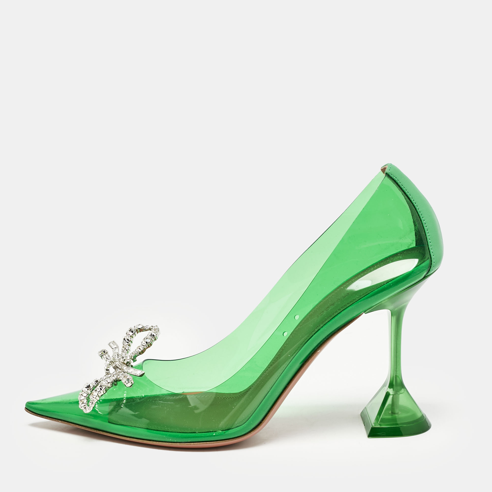 

Amina Muaddi Green Leather and PVC Rosie Pumps Size
