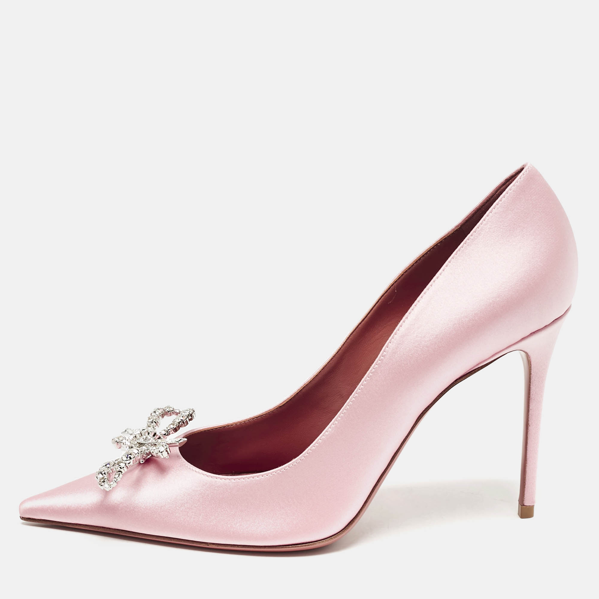 

Amina Muaddi Pink Satin Crystal Embellished Rosie Pumps Size