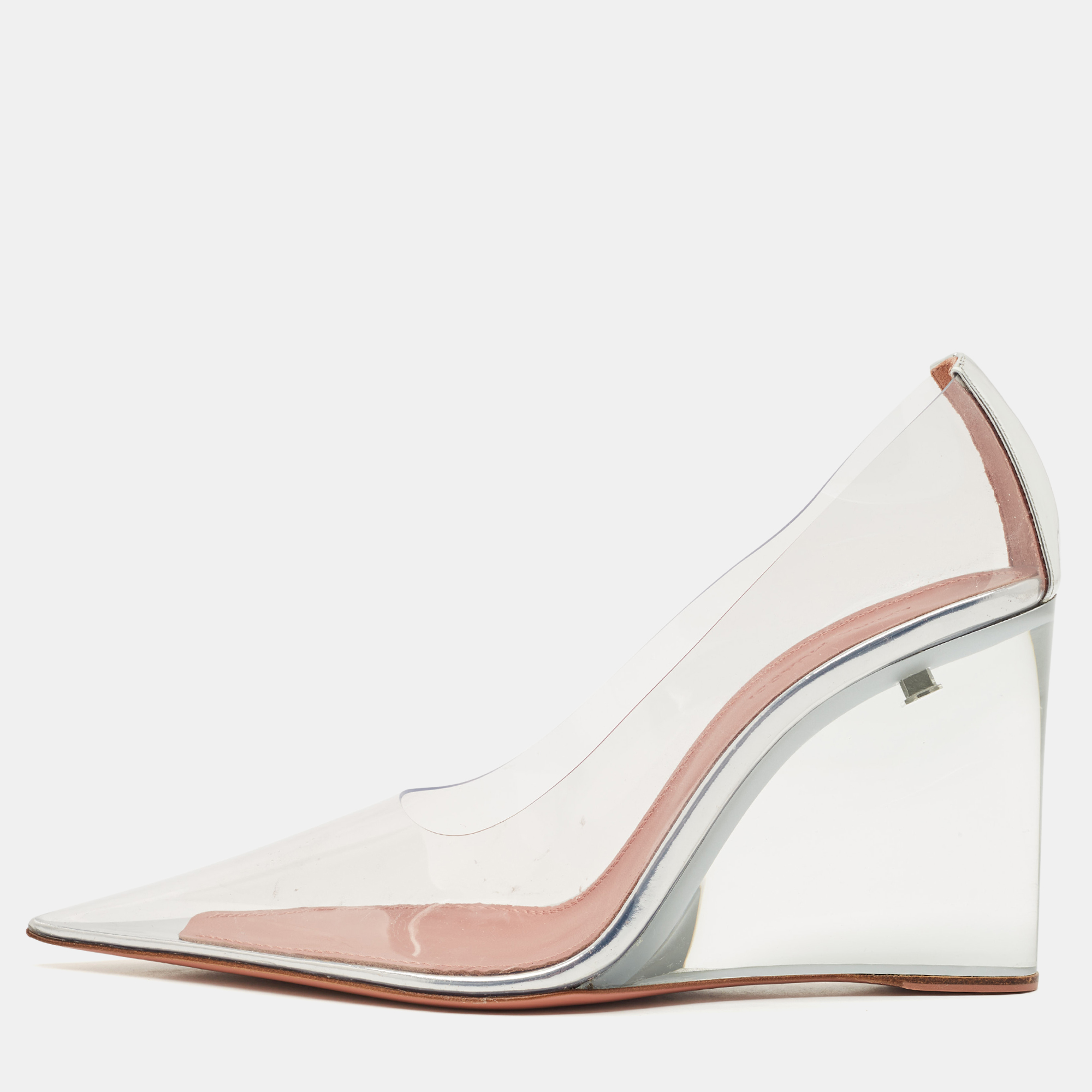 

Amina Muaddi Transparent PVC Ane Wedge Pumps Size