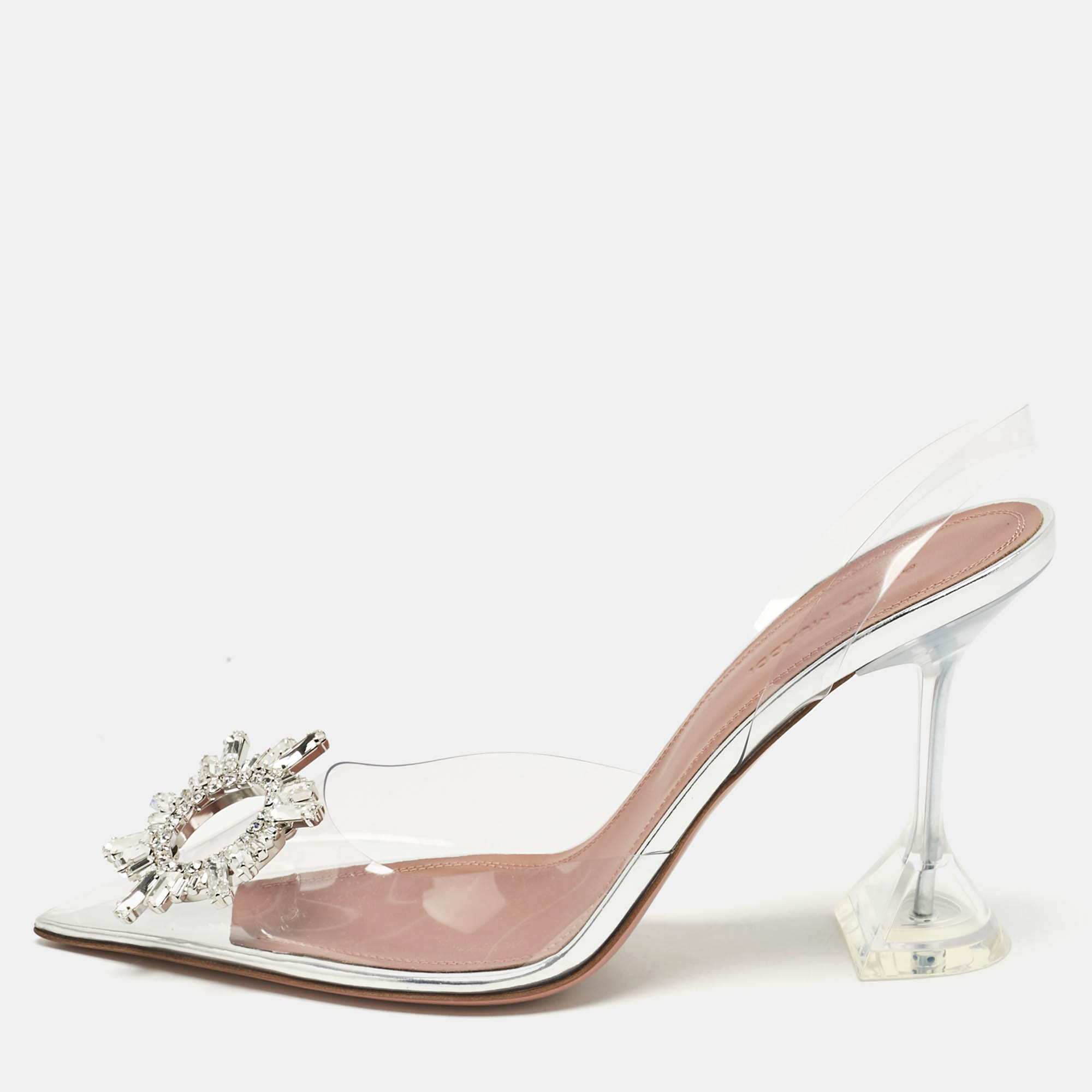 

Amina Muaddi Transparent PVC Begum Glass Slingback Pumps Size