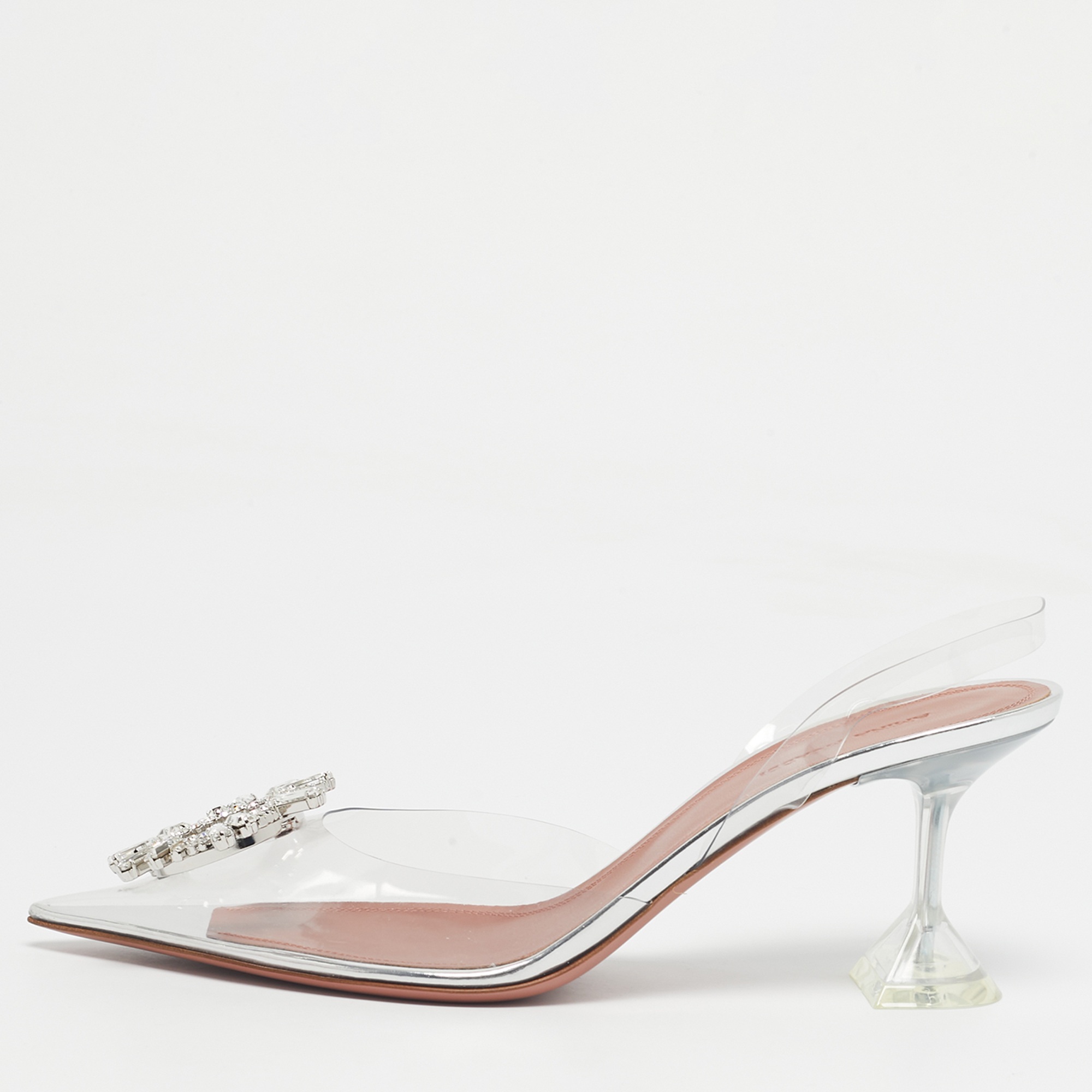 Pre-owned Amina Muaddi Transparent Pvc Begum Slingback Pumps Size 39