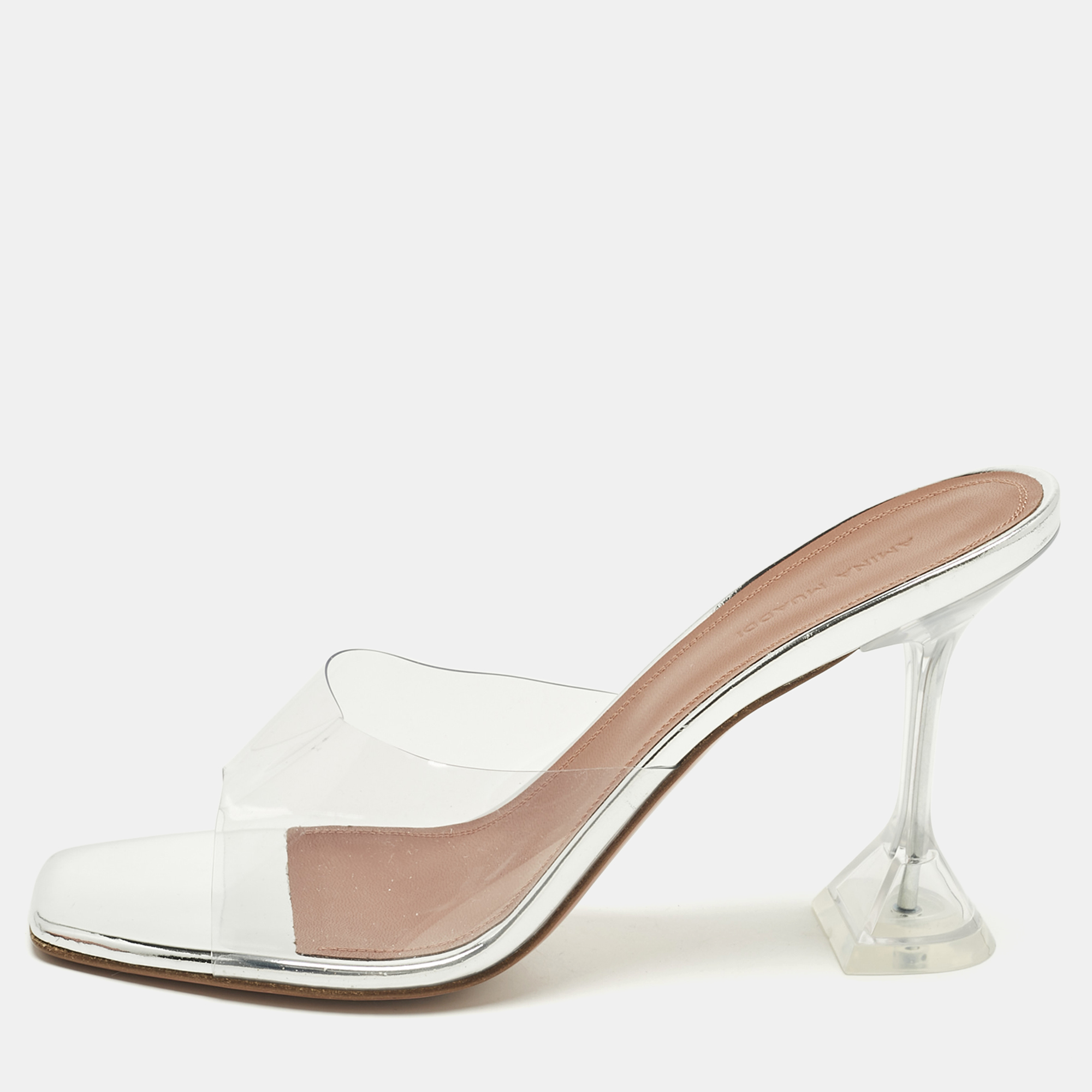 Pre-owned Amina Muaddi Transparent Pvc Lupita Slide Sandals Size 41