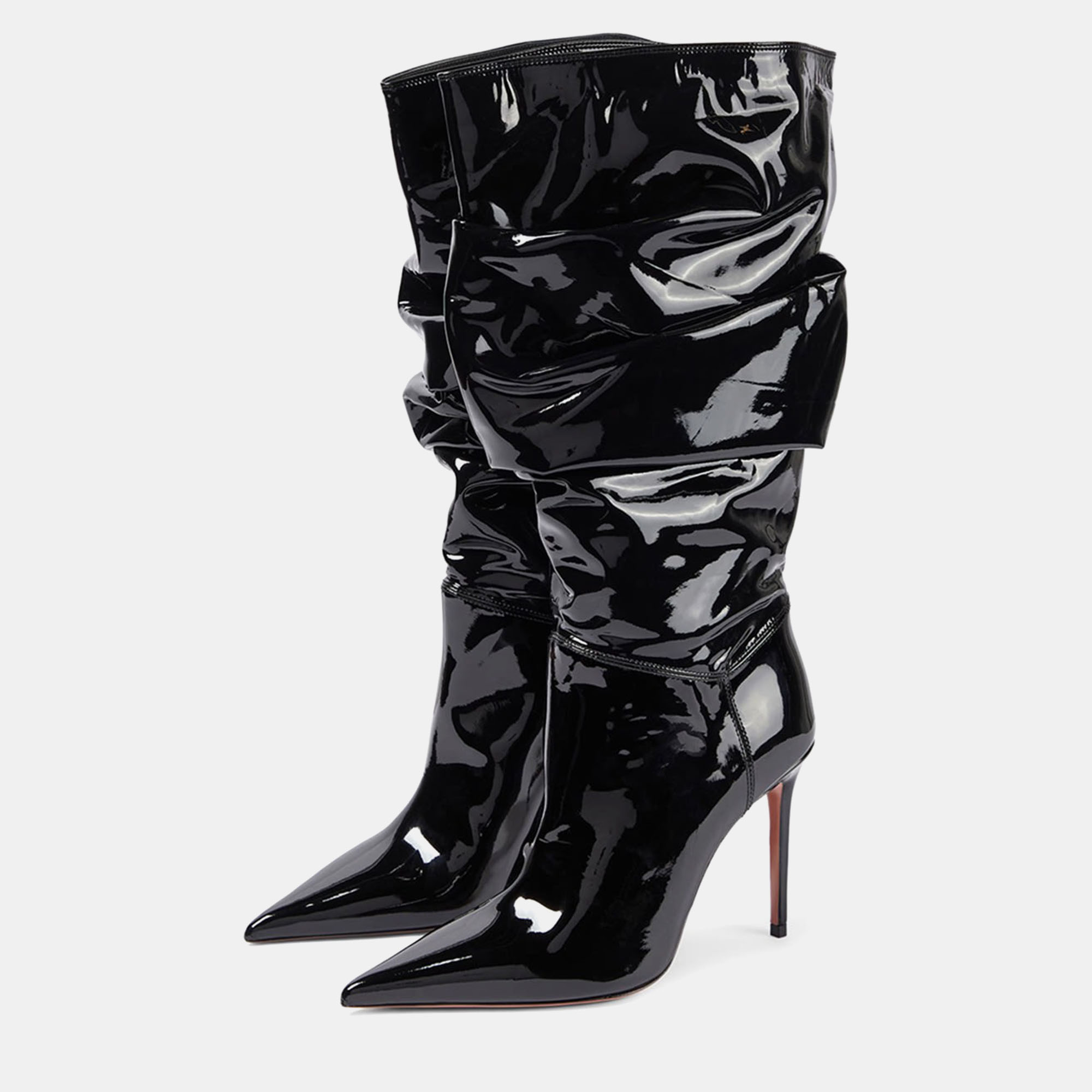

Amina Muaddi Jahleel Latex Black Leather Ankle Boots