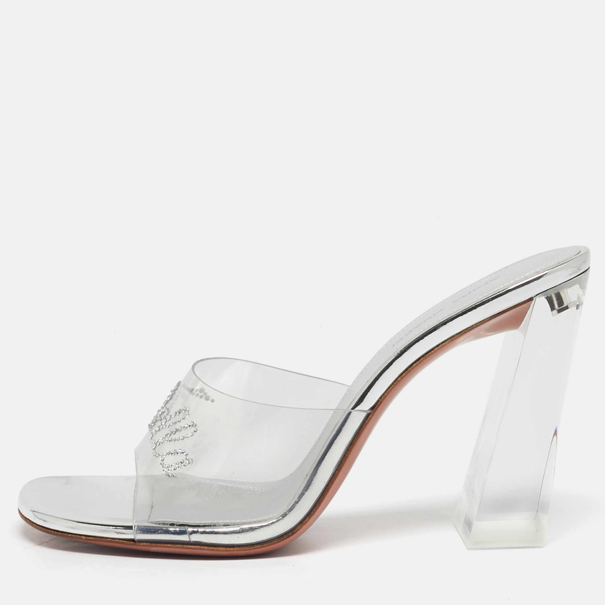 Pre-owned Amina Muaddi Bella Size 37.5 Transparent/silver Pvc Slide Sandals