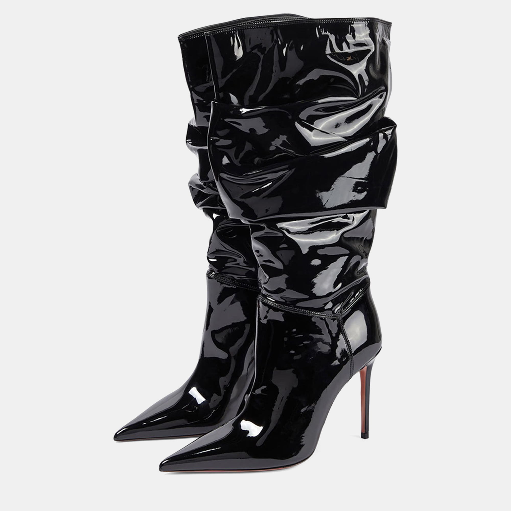 

Amina Muaddi Jahleel Latex Black Leather Ankle Boots
