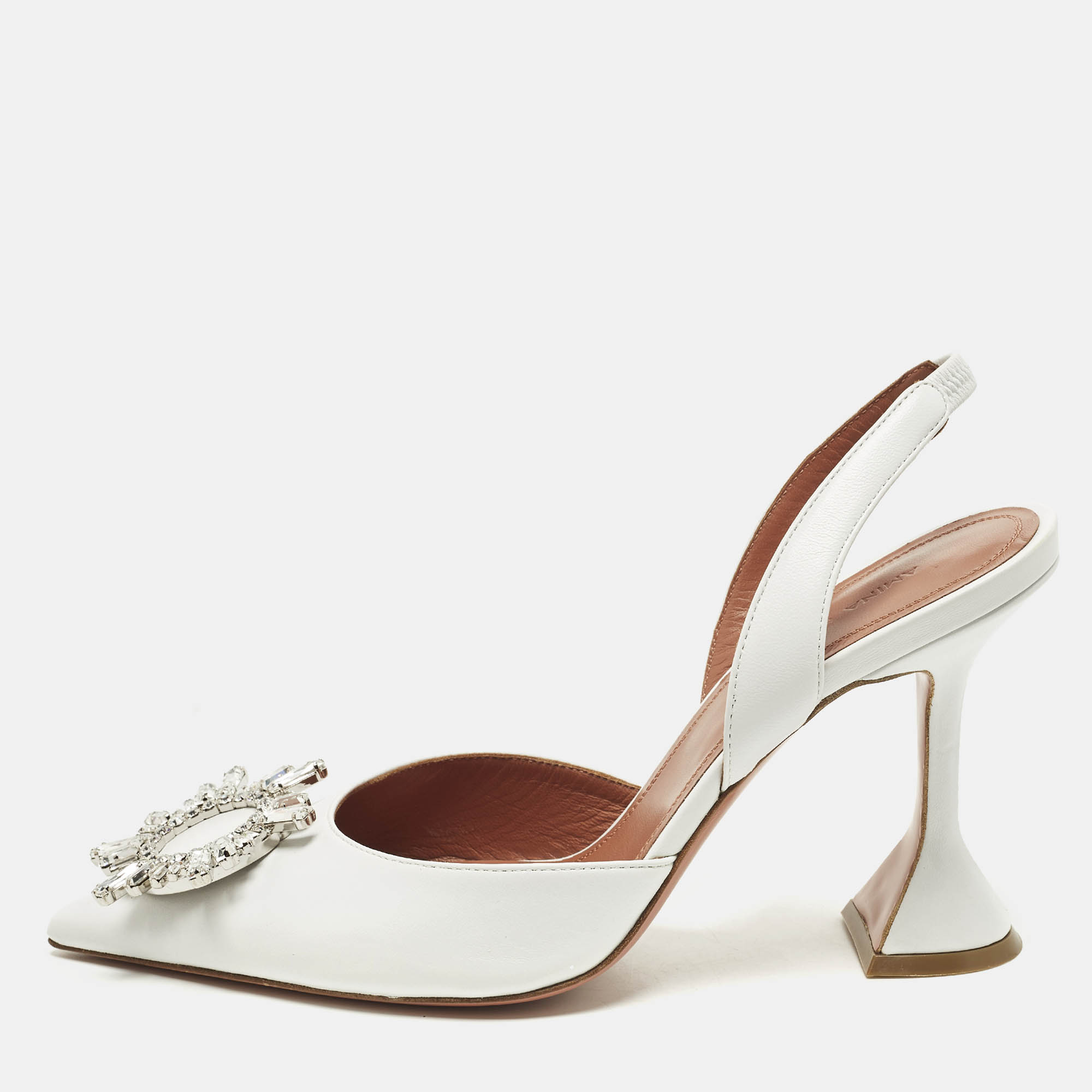 

Amina Muaddi Begum Size  White Leather Slingback Pumps