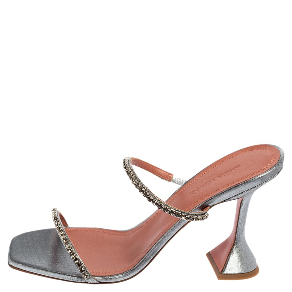 

Amina Muaddi Silver Fabric Gilda Sandals Size