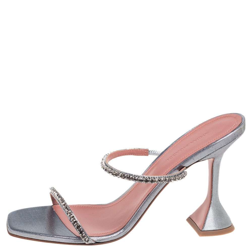 

Amina Muaddi Silver Lurex Fabric Gilda Sandals Size